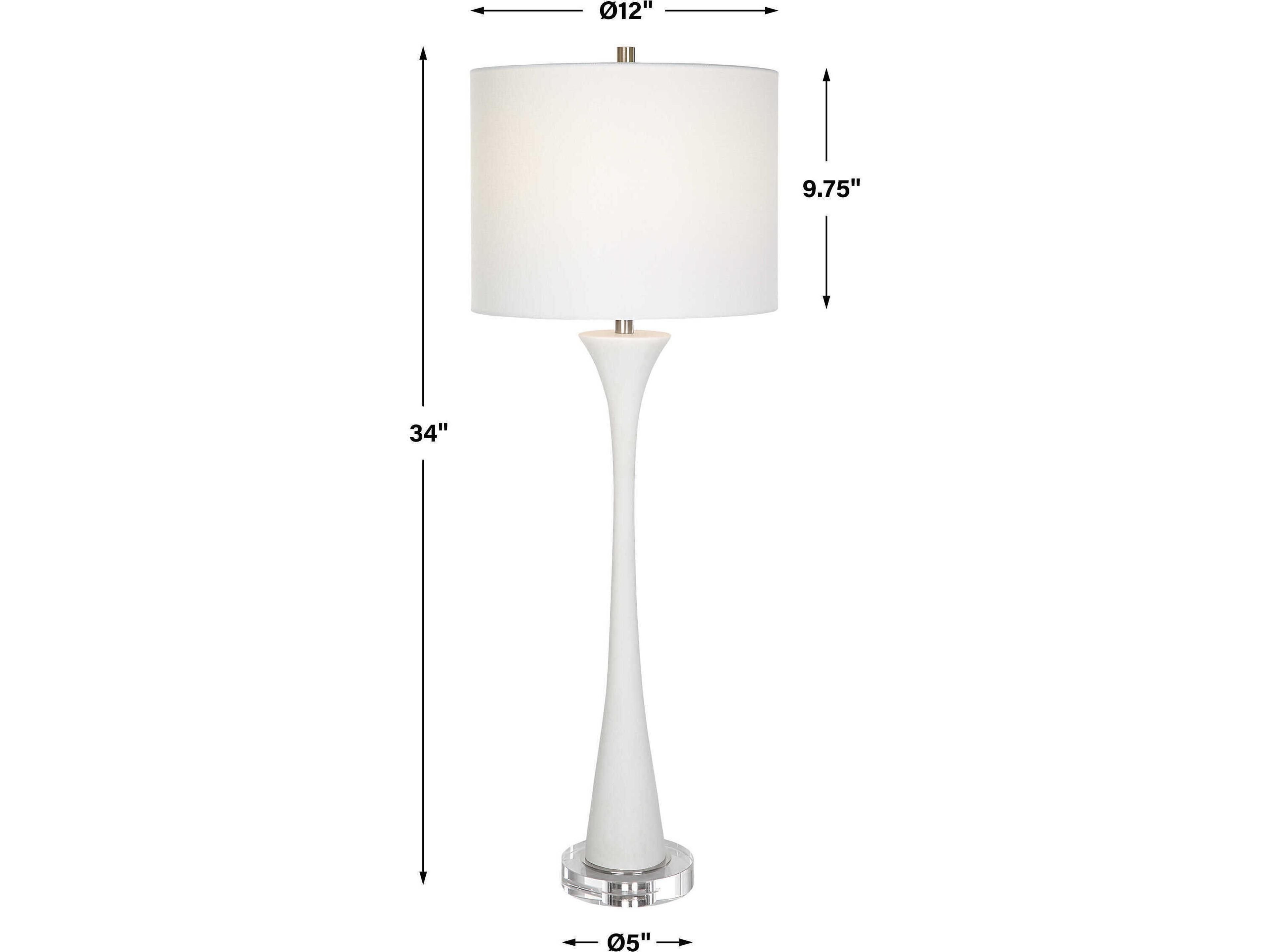 Uttermost Fountain White Marble Brushed Nickel Round Hardback Drum Crystal Buffet Lamp