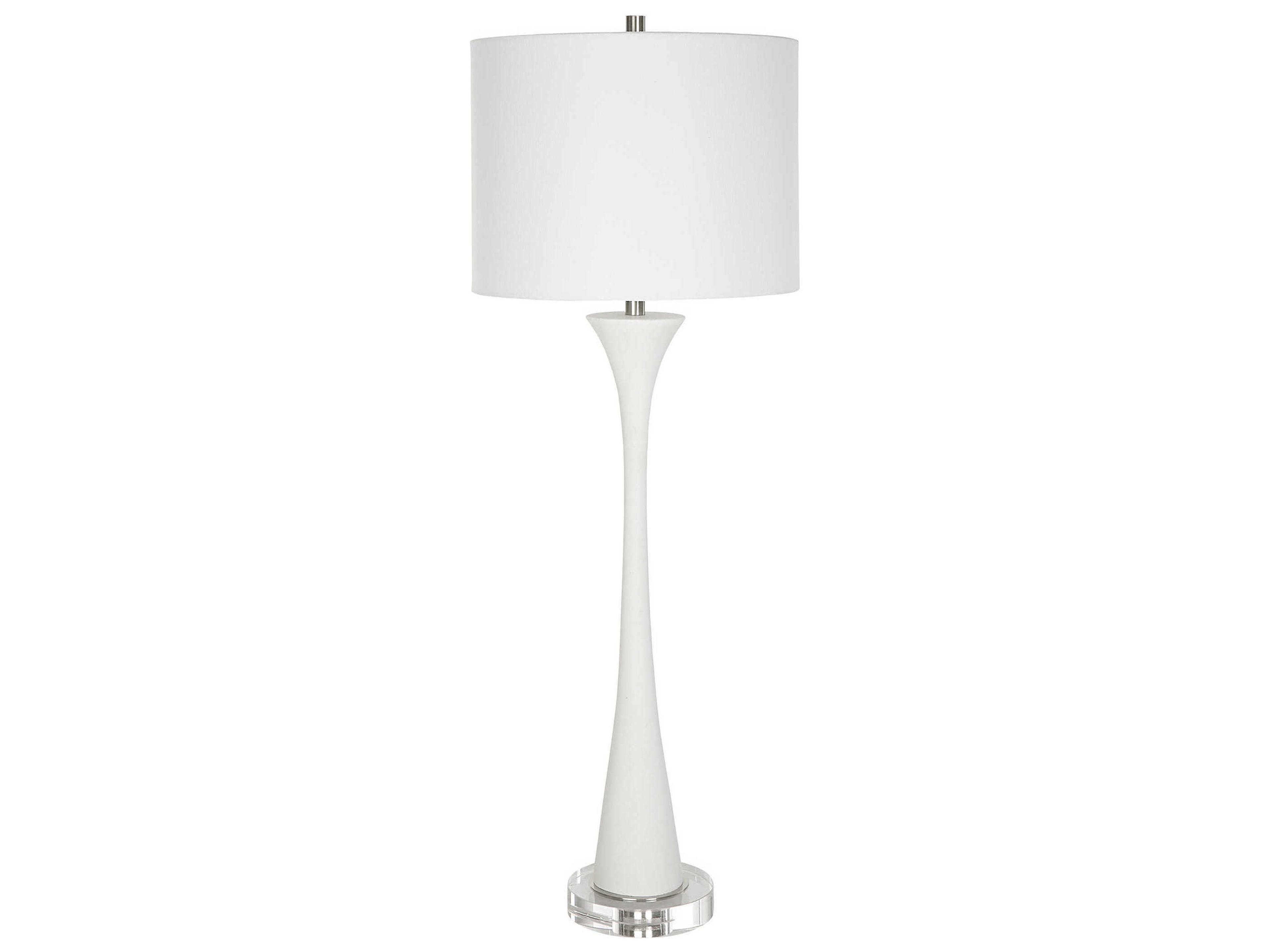 Uttermost Fountain White Marble Brushed Nickel Round Hardback Drum Crystal Buffet Lamp