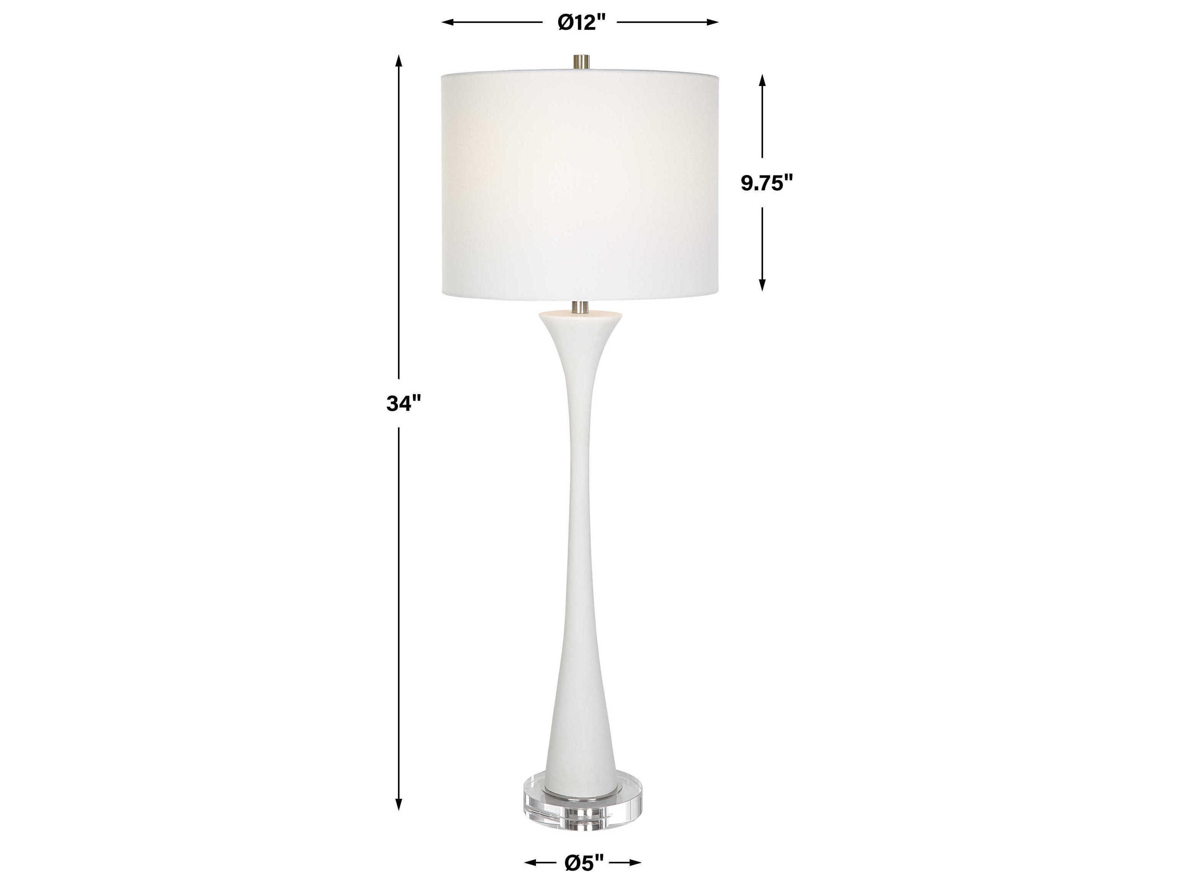 Uttermost Fountain White Marble Brushed Nickel Round Hardback Drum Crystal Buffet Lamp