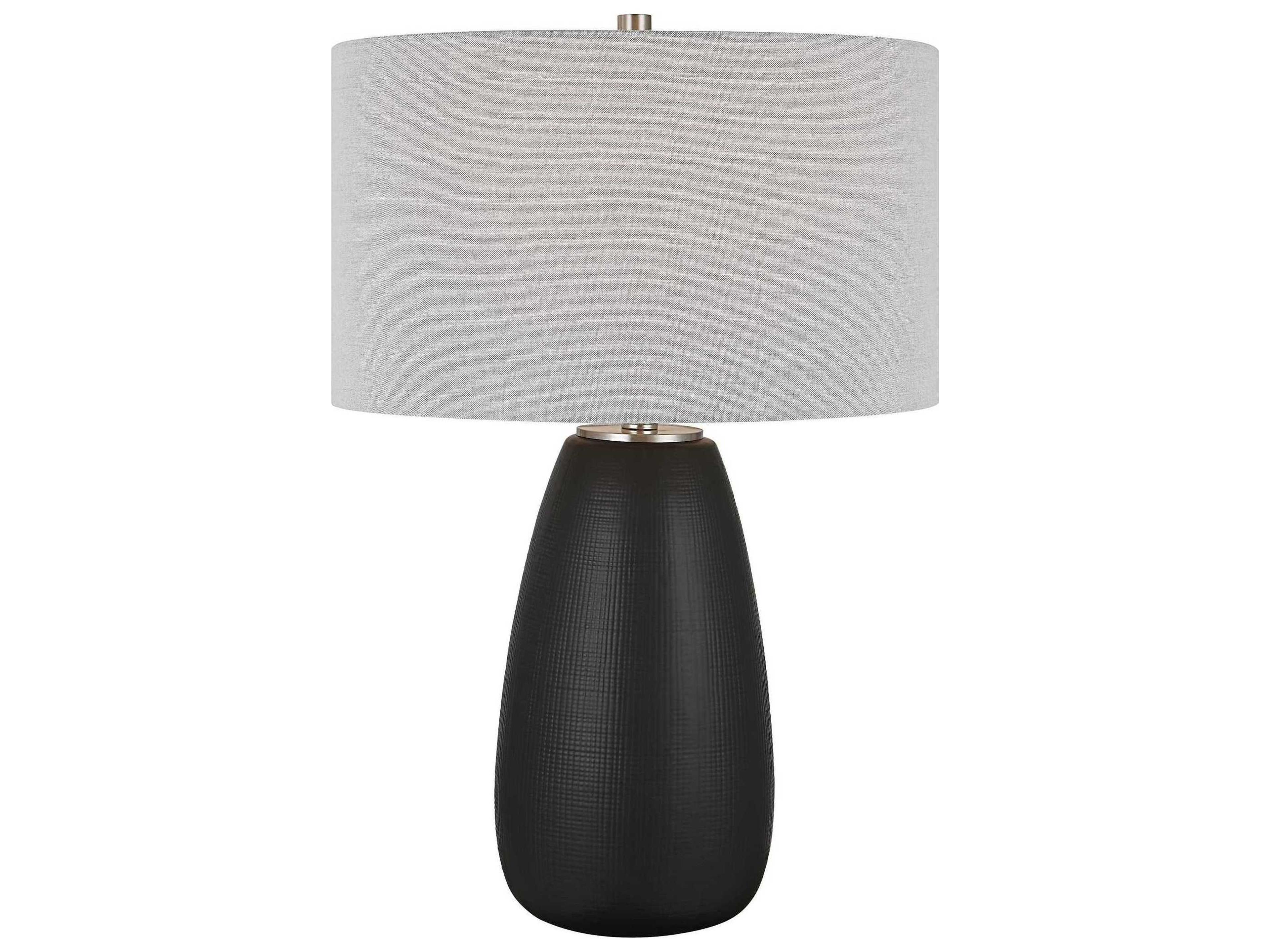 Uttermost Twilight Satin Black Round Hardback Drum Buffet Lamp