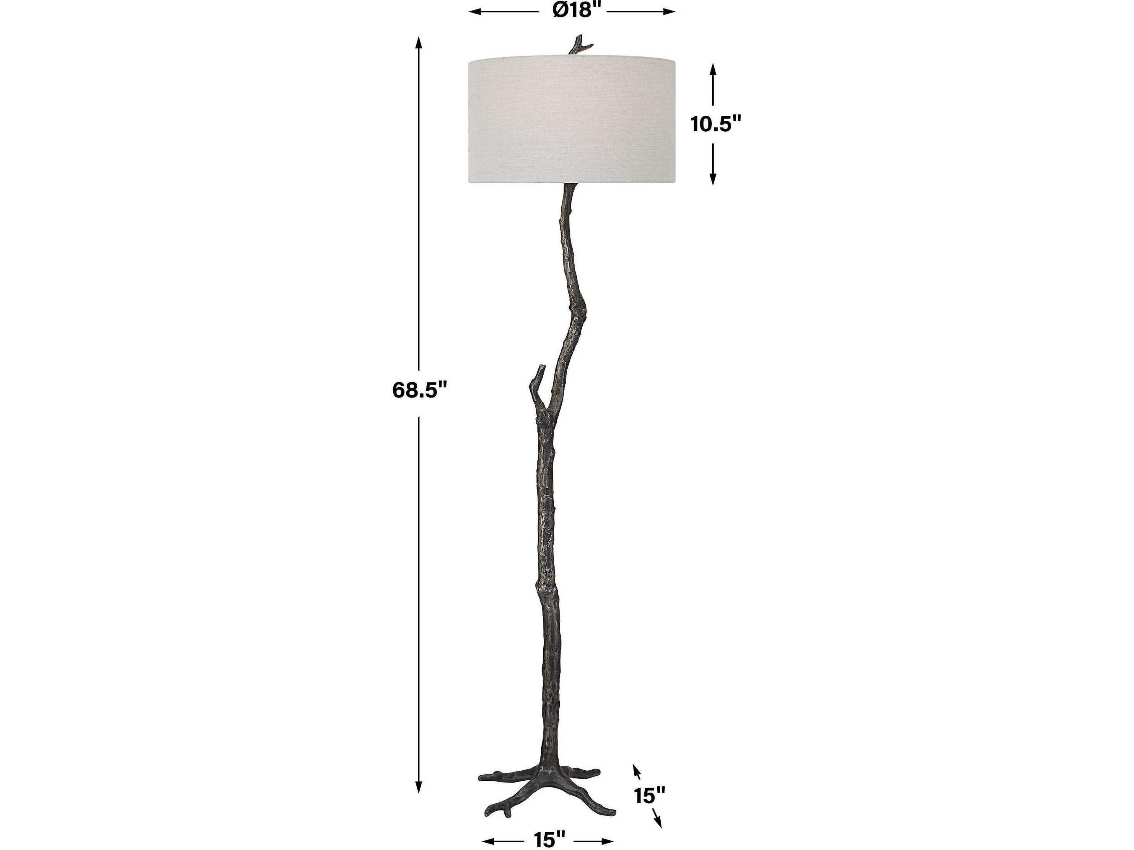 Uttermost Spruce Distressed Rustic Black Silver Round Hardback Drum Floor Lamp