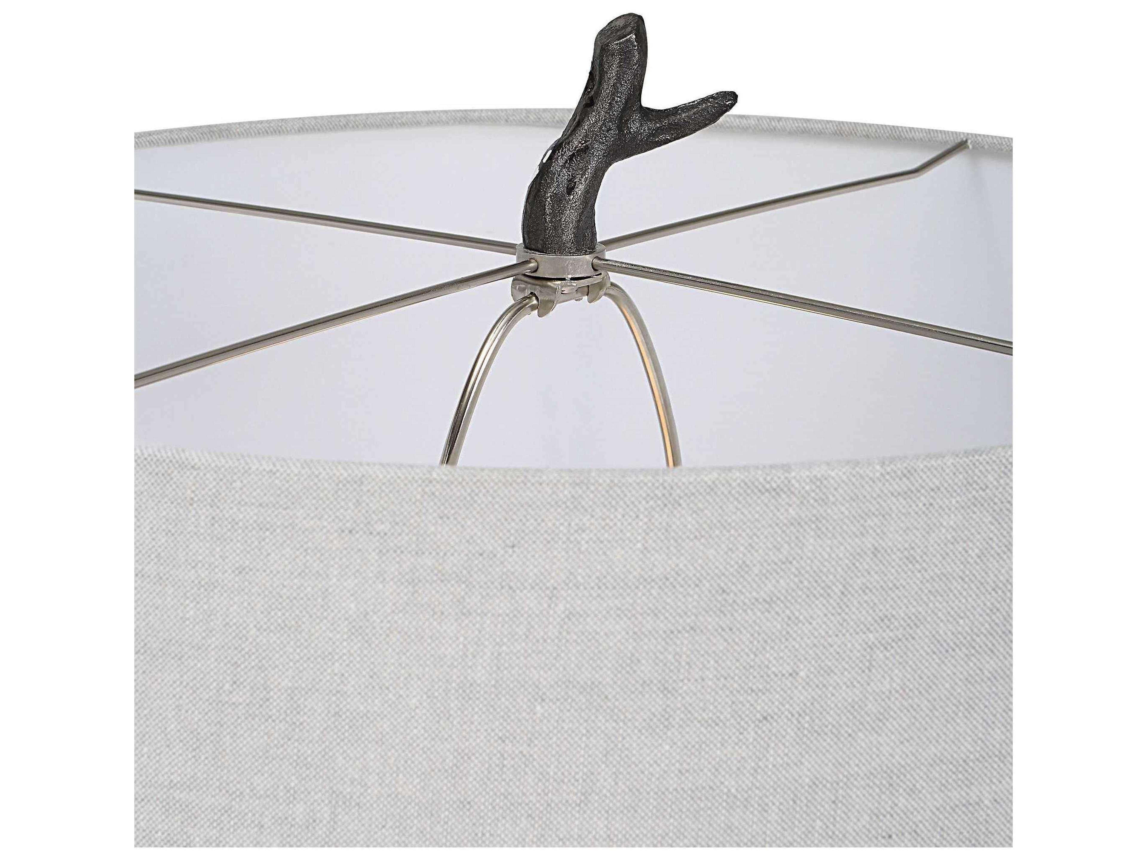 Uttermost Spruce Distressed Rustic Black Silver Round Hardback Drum Floor Lamp