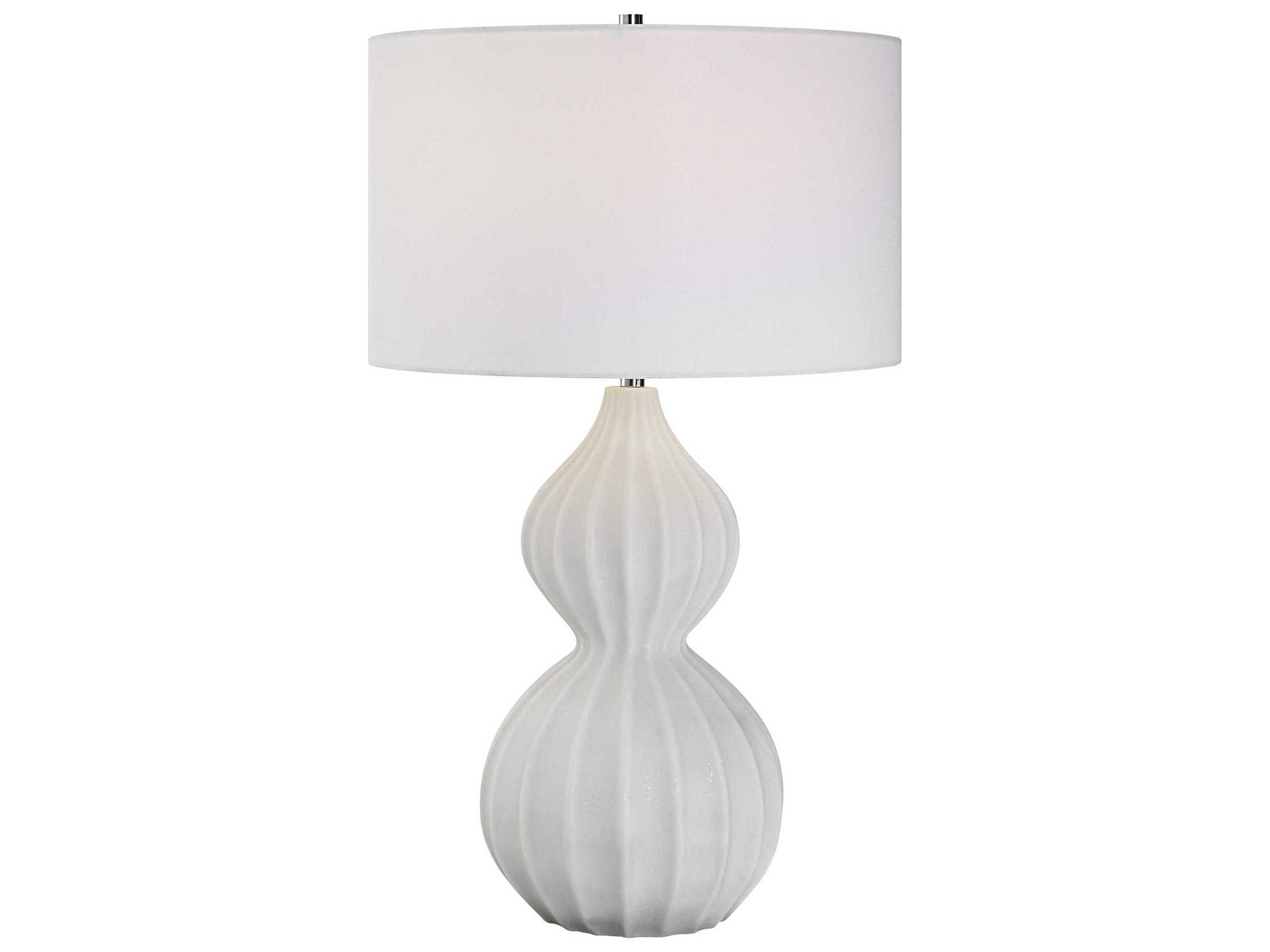 Antoinette White Marble Polished Nickel Round Hardback Drum Buffet Lamp