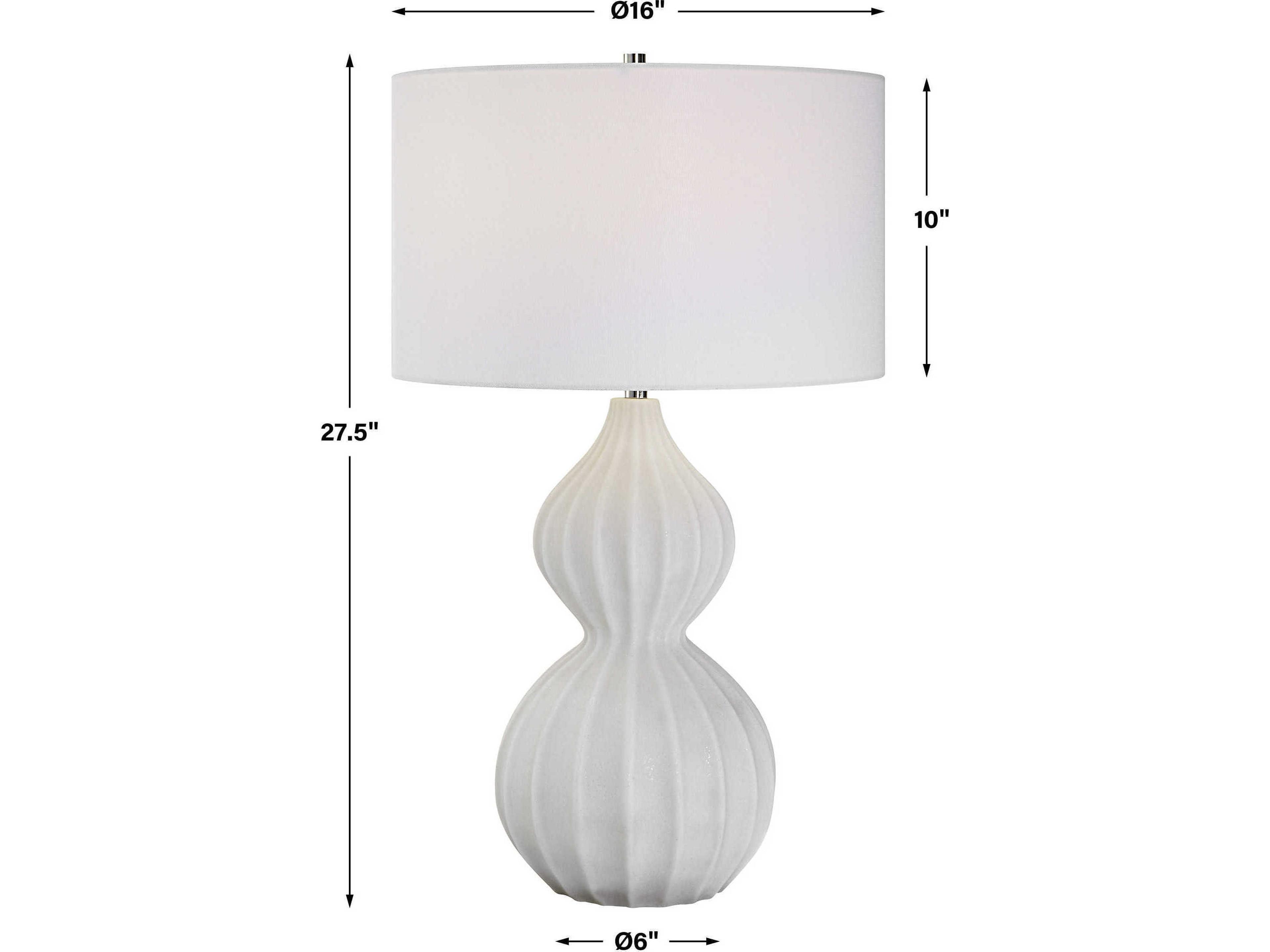 Uttermost Antoinette White Marble Polished Nickel Round Hardback Drum Buffet Lamp