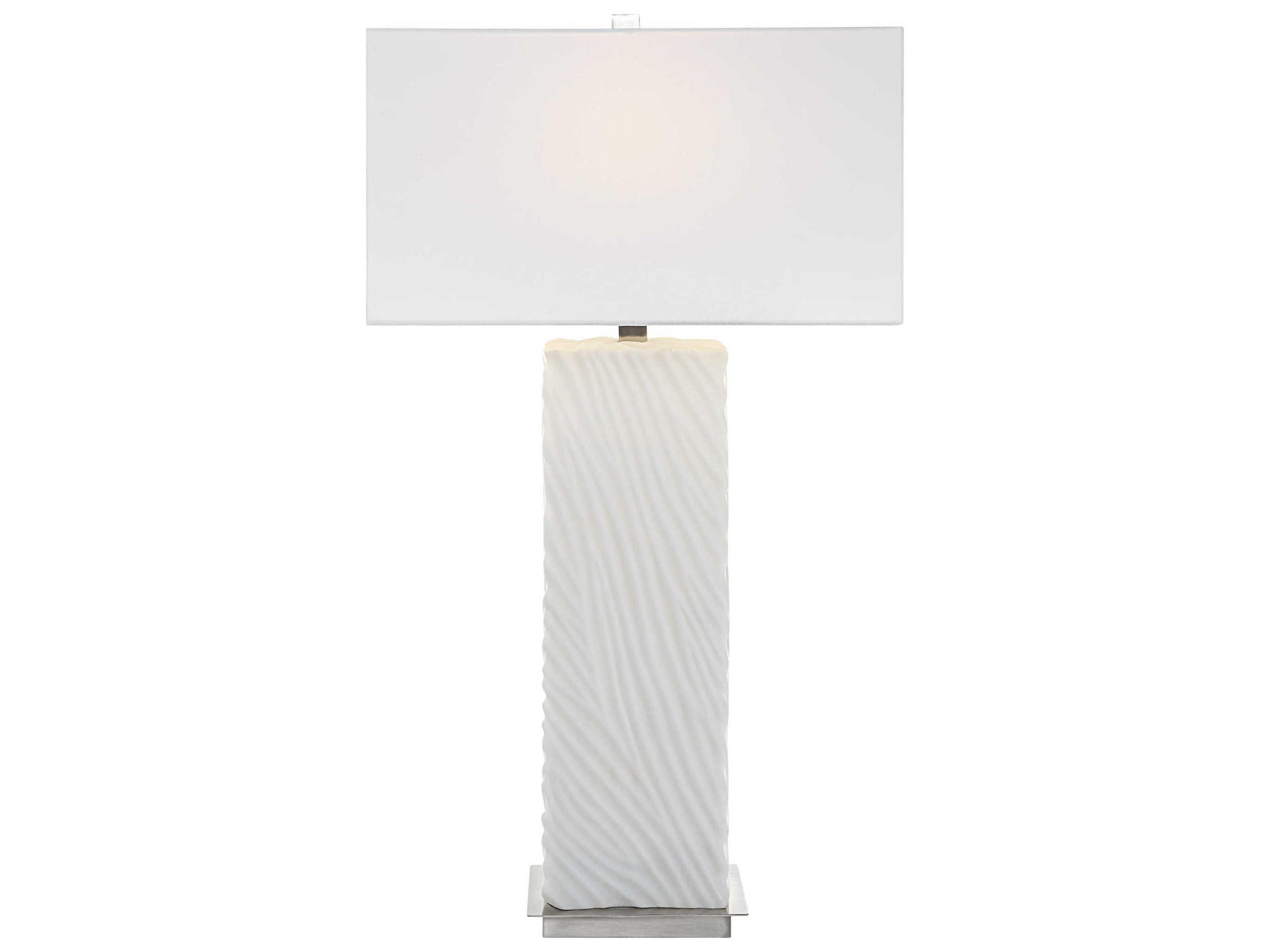 Pillar White Marble Brushed Nickel Rectangle Hardback Buffet Lamp