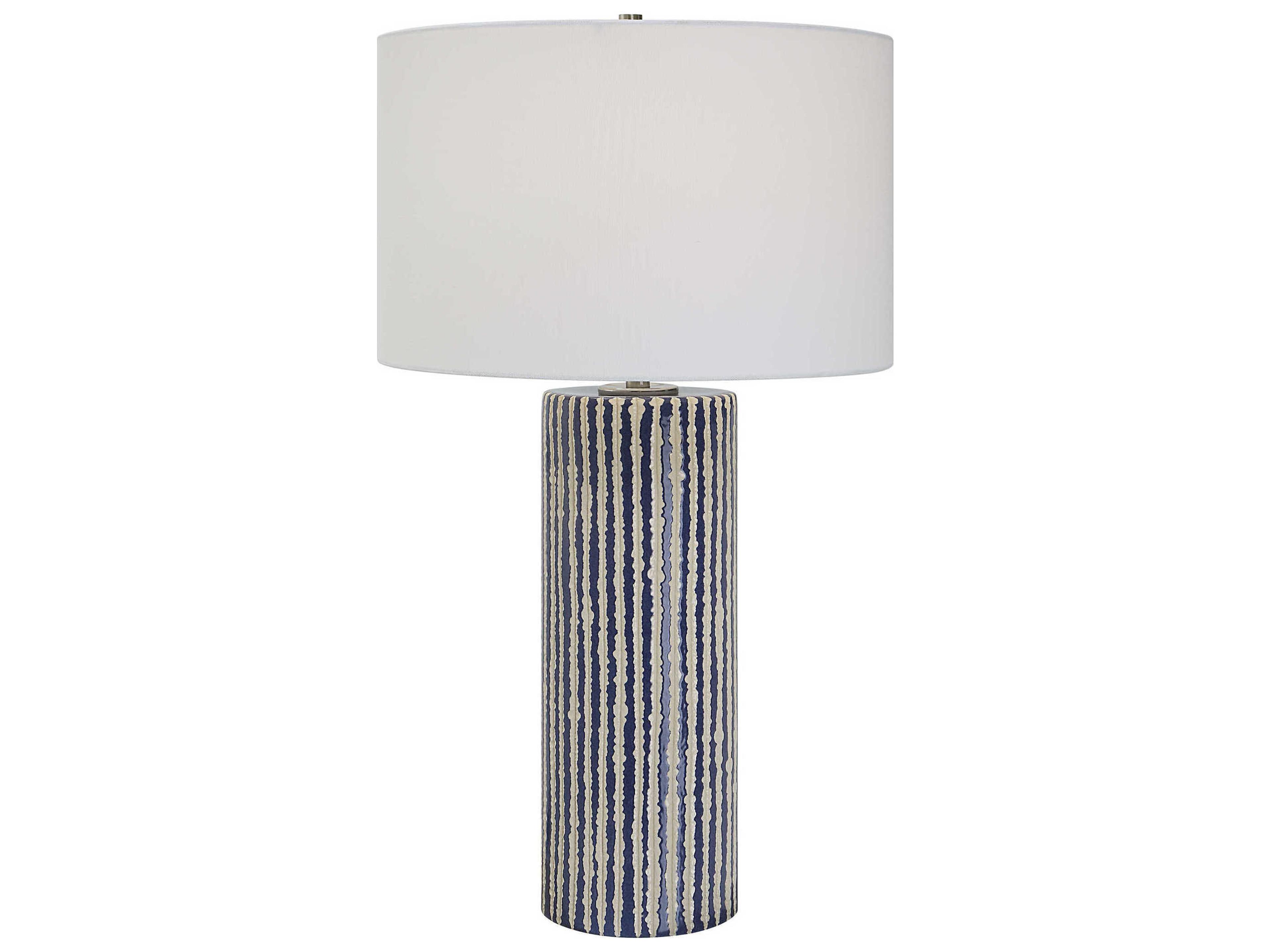 Havana Blue Brushed Nickel Round Hardback Drum White Buffet Lamp