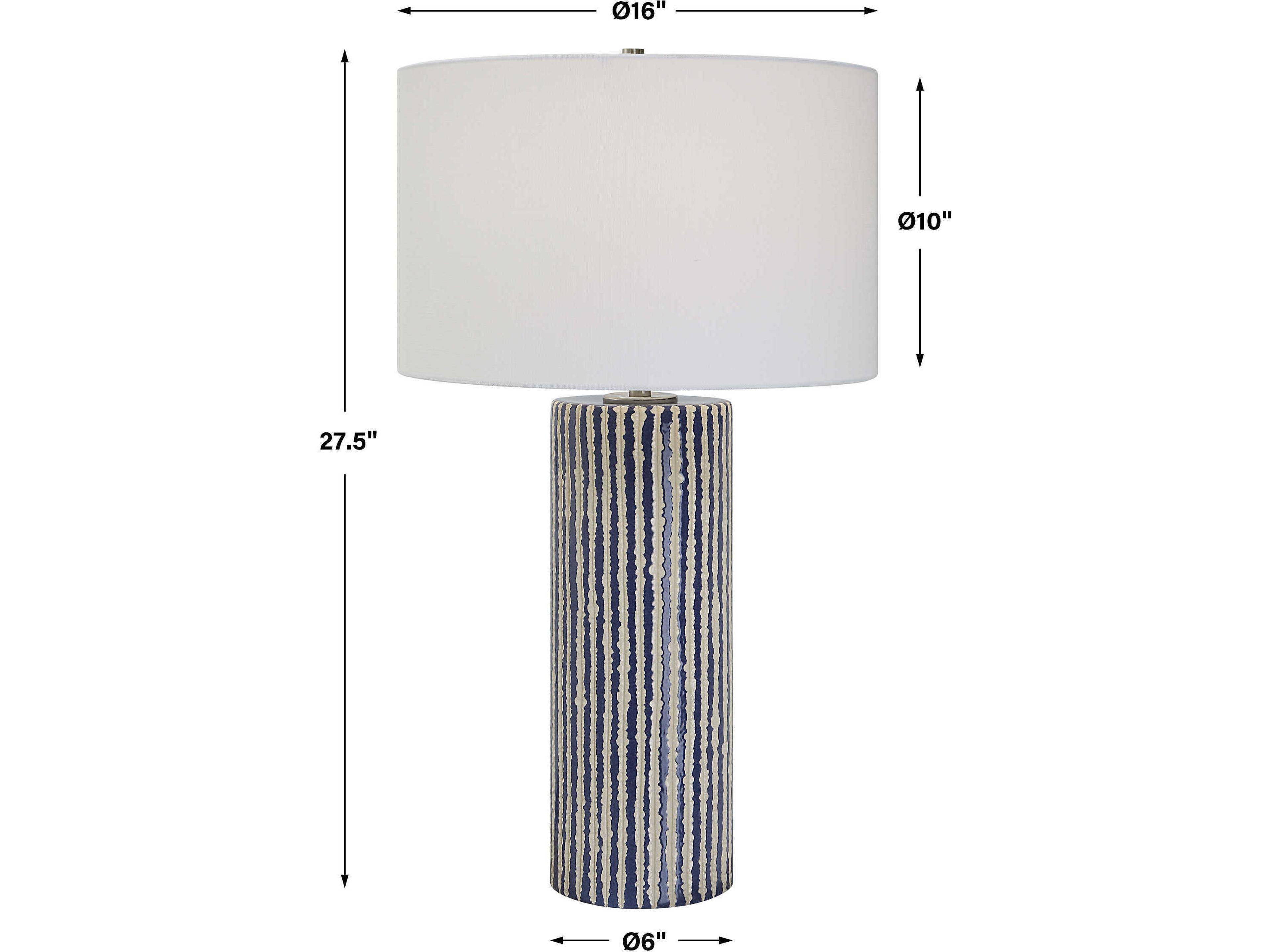 Uttermost Havana Blue Brushed Nickel Round Hardback Drum White Buffet Lamp