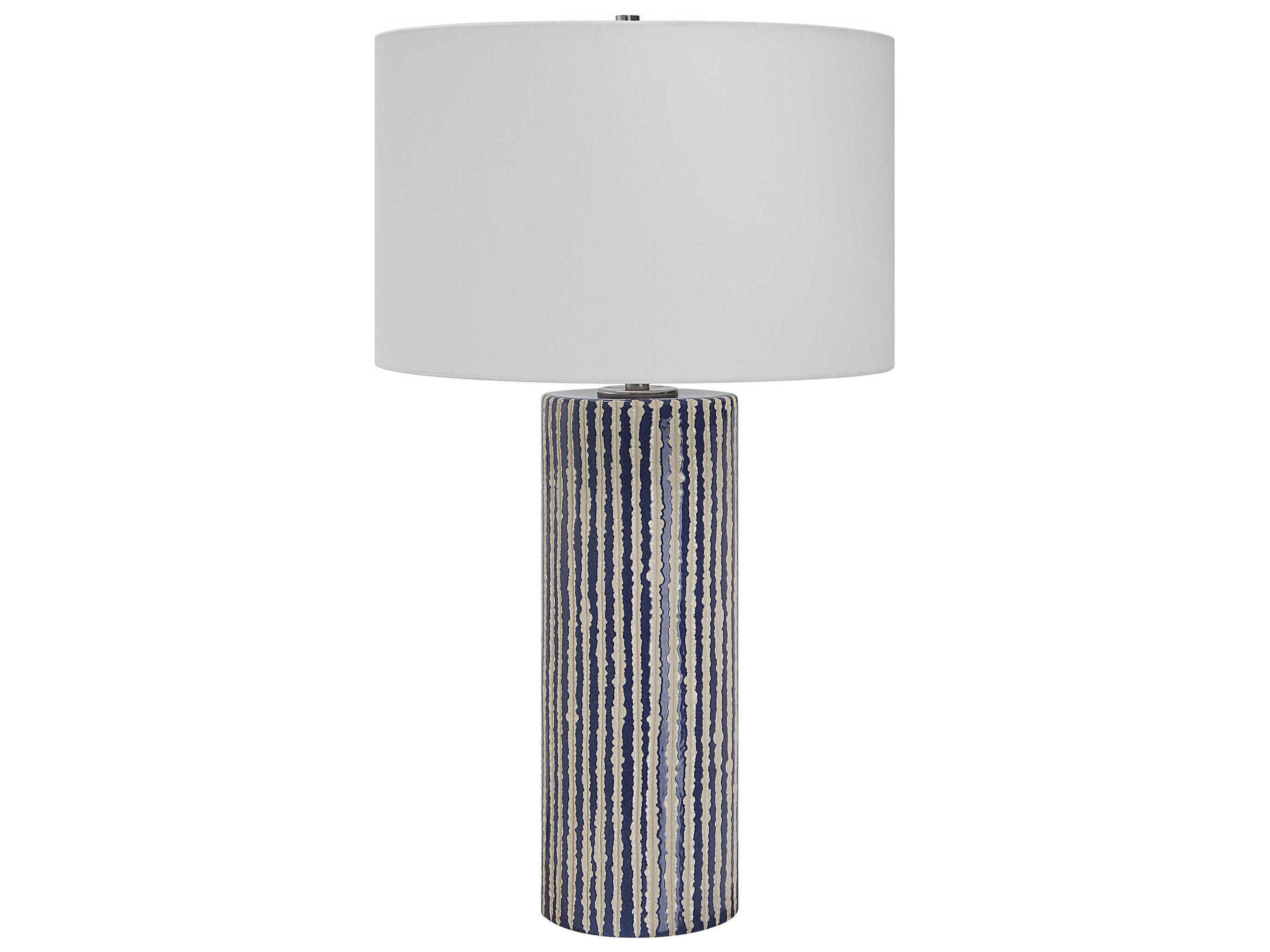 Uttermost Havana Blue Brushed Nickel Round Hardback Drum White Buffet Lamp