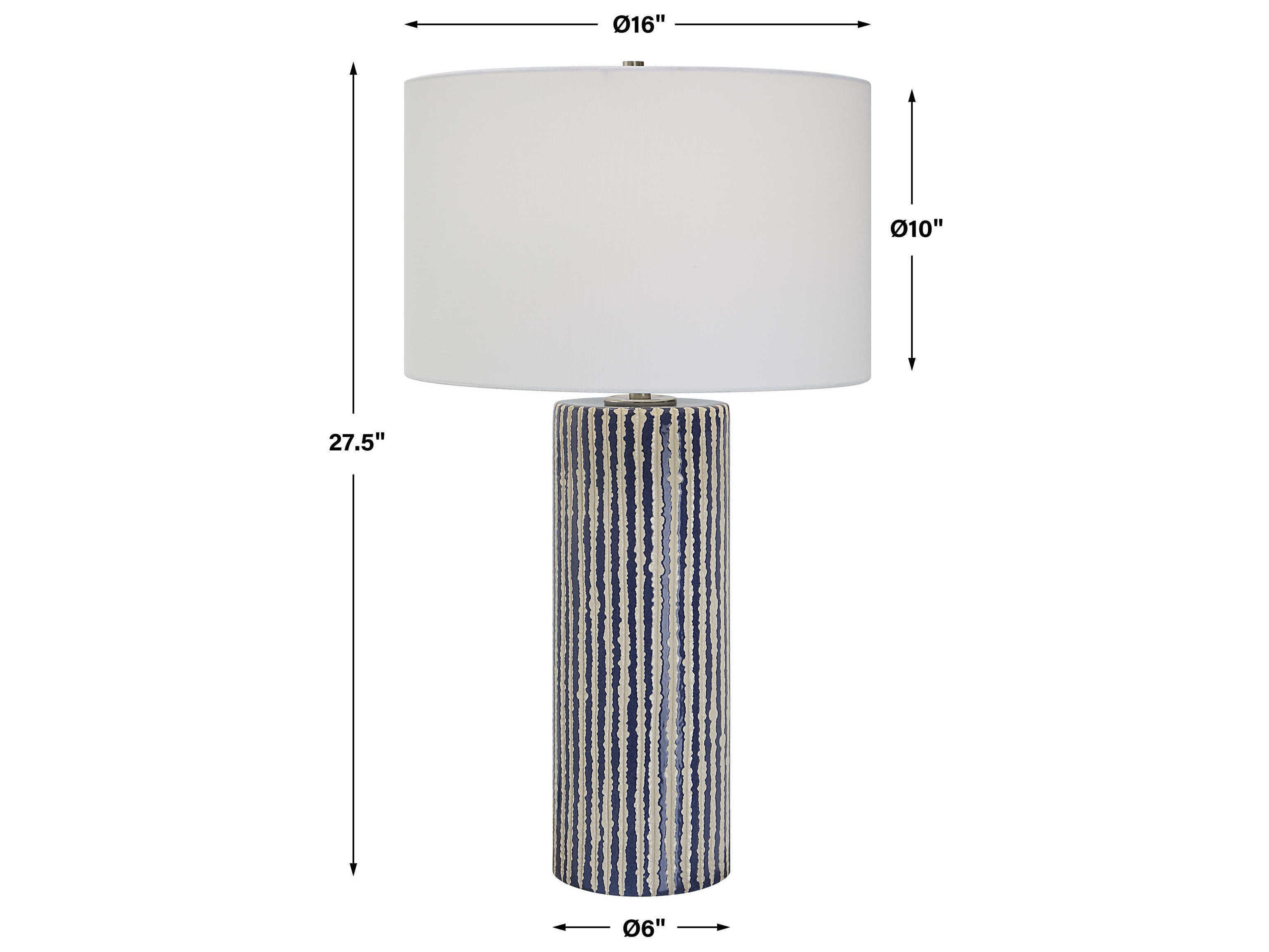Uttermost Havana Blue Brushed Nickel Round Hardback Drum White Buffet Lamp