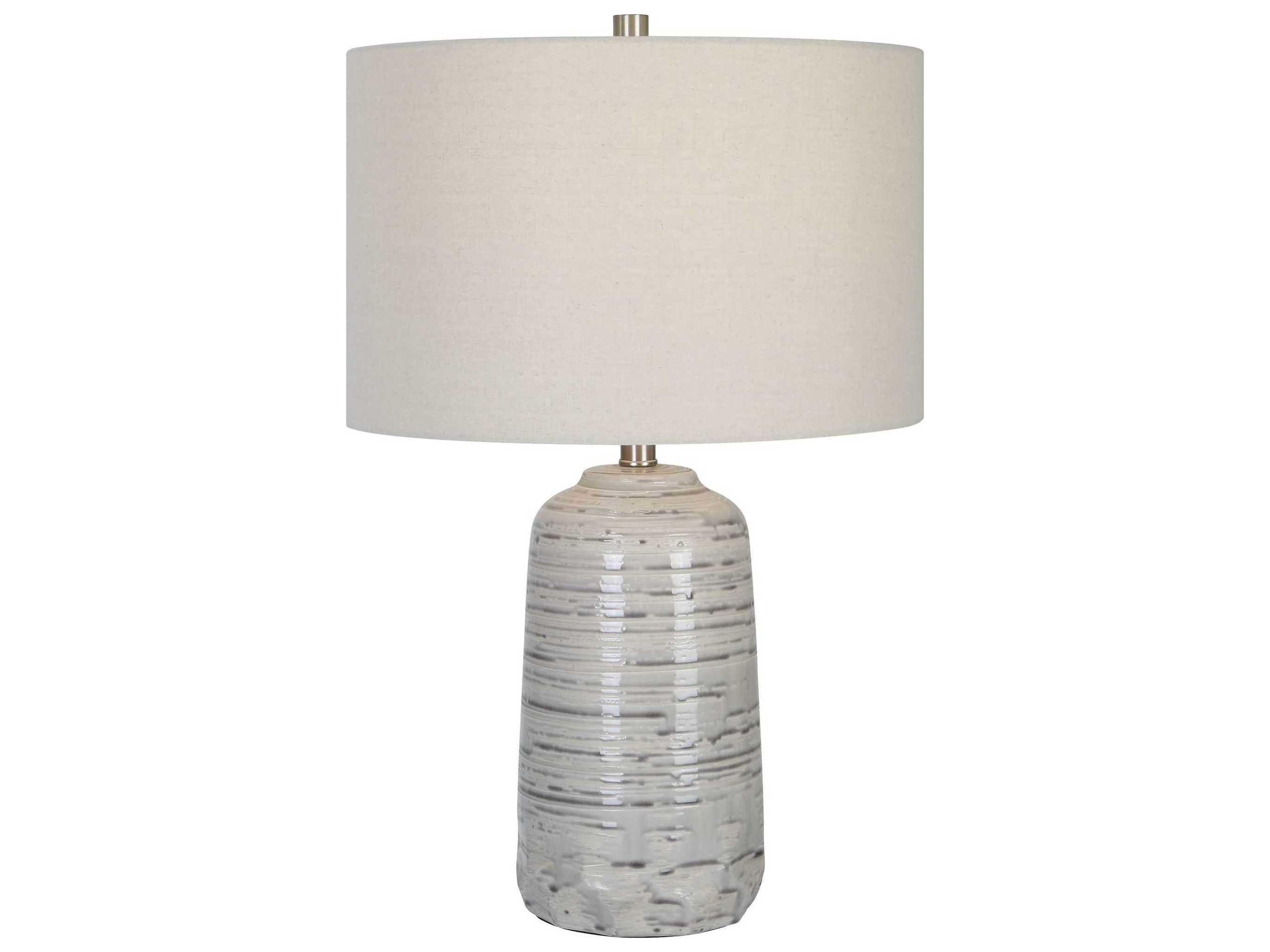 Cyclone Ivory Glaze Round Hardback Drum Off White Table Lamp