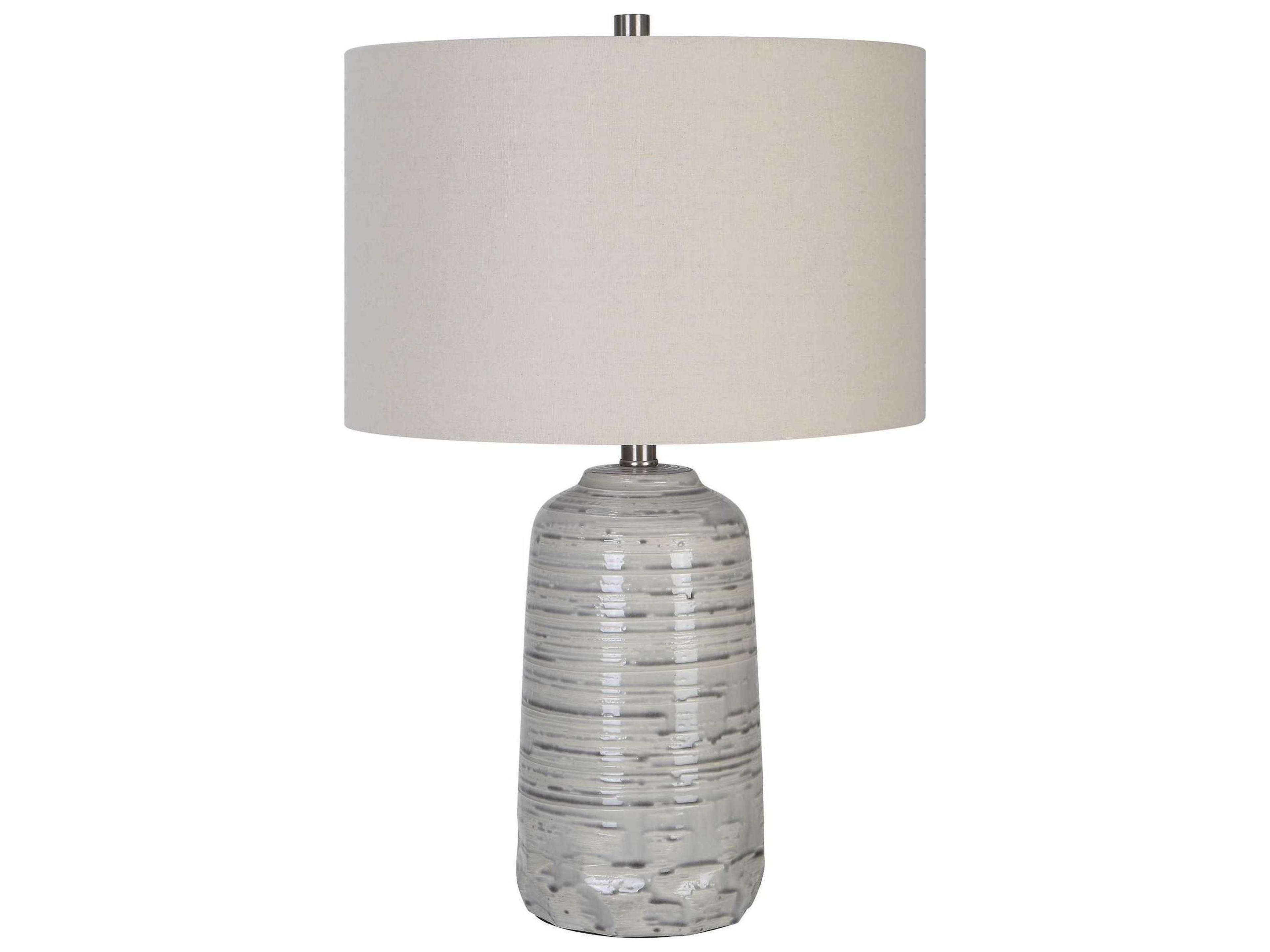 Uttermost Cyclone Ivory Glaze Round Hardback Drum Off White Table Lamp