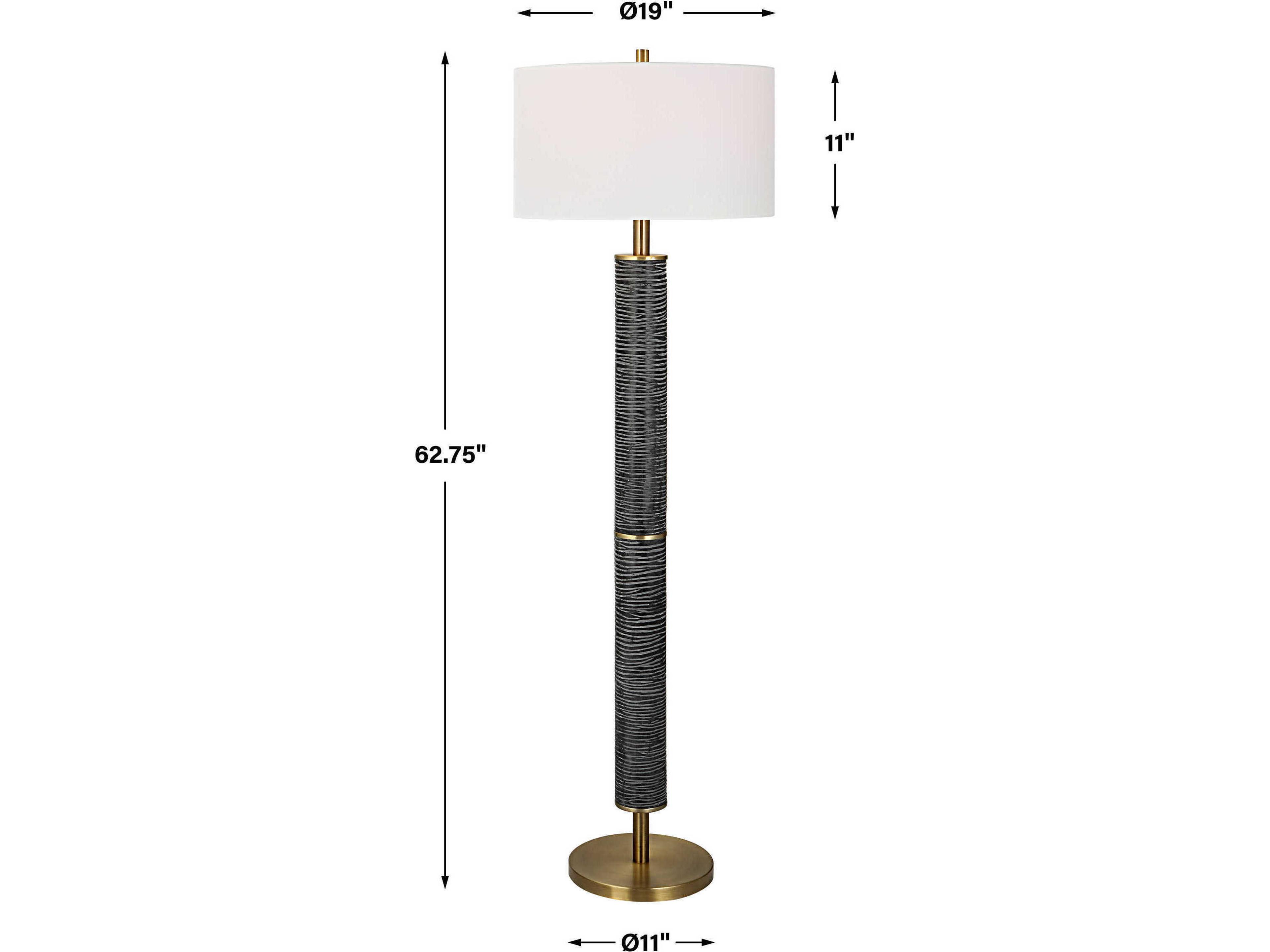 Uttermost Summit Rustic Gray Black Antique Brass Round Drum Hardback Shade Floor Lamp