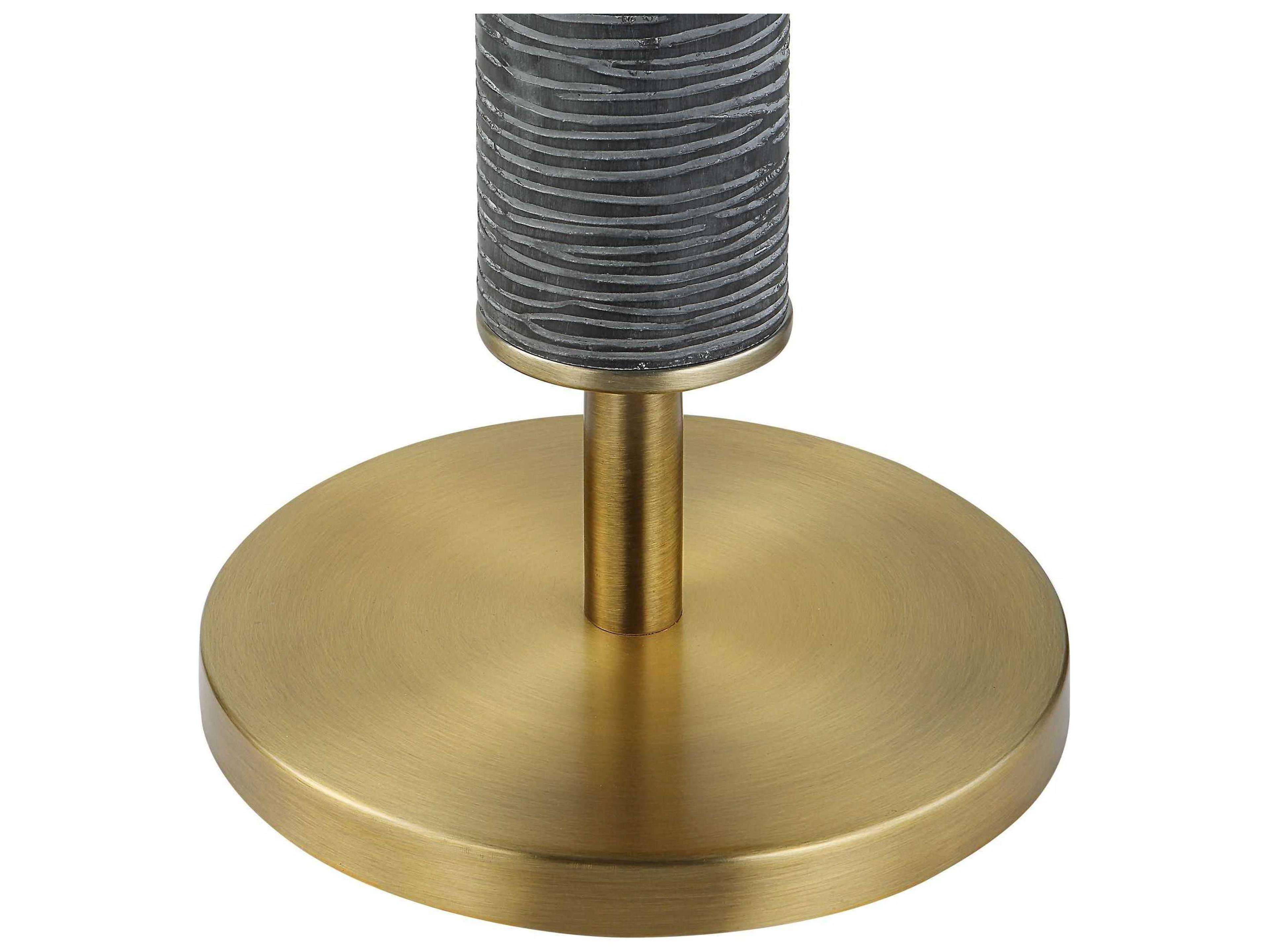 Uttermost Summit Rustic Gray Black Antique Brass Round Drum Hardback Shade Floor Lamp