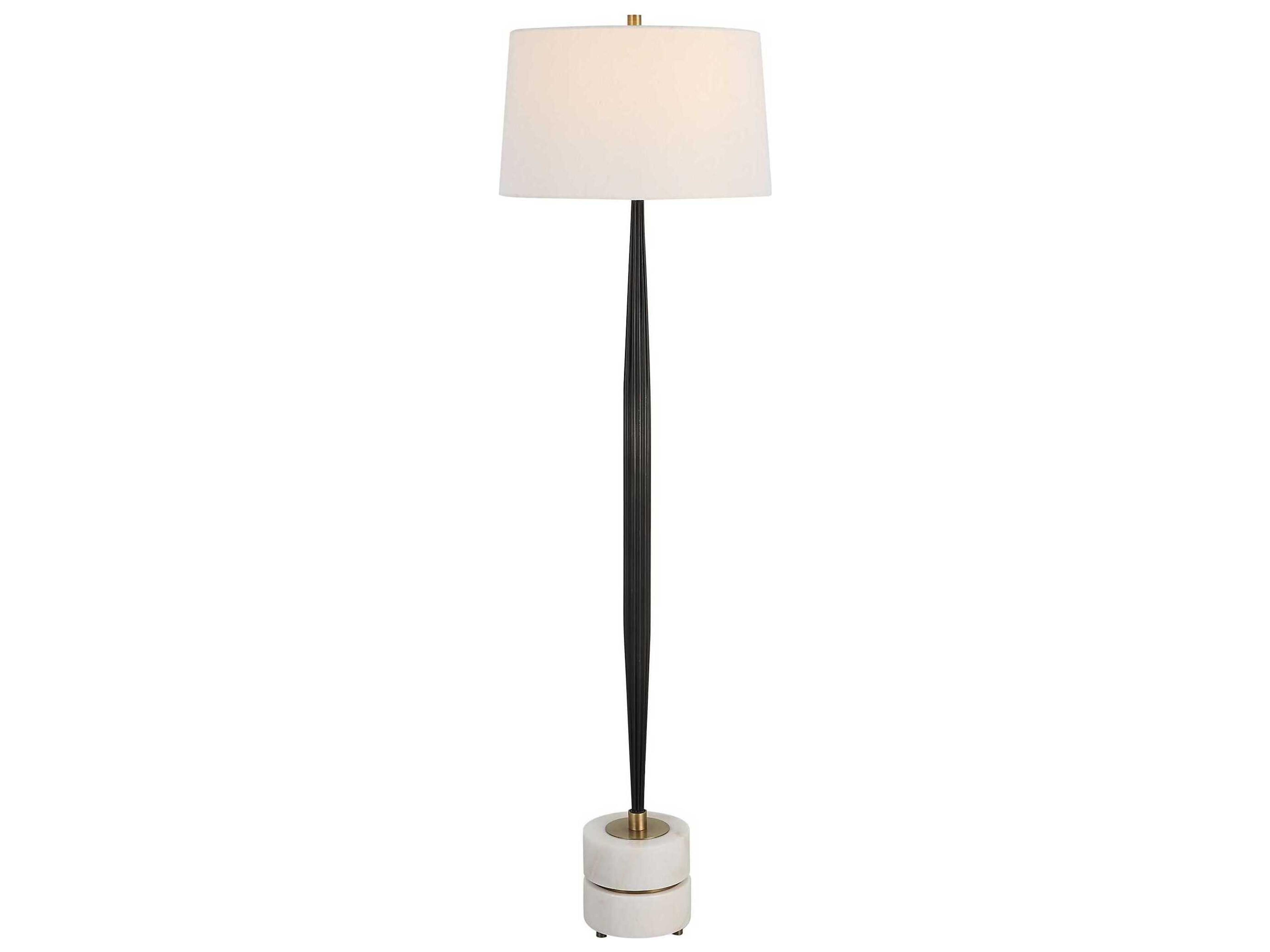 Uttermost Miraz Iron Brushed Brass Round Drum Hardback Shade Floor Lamp