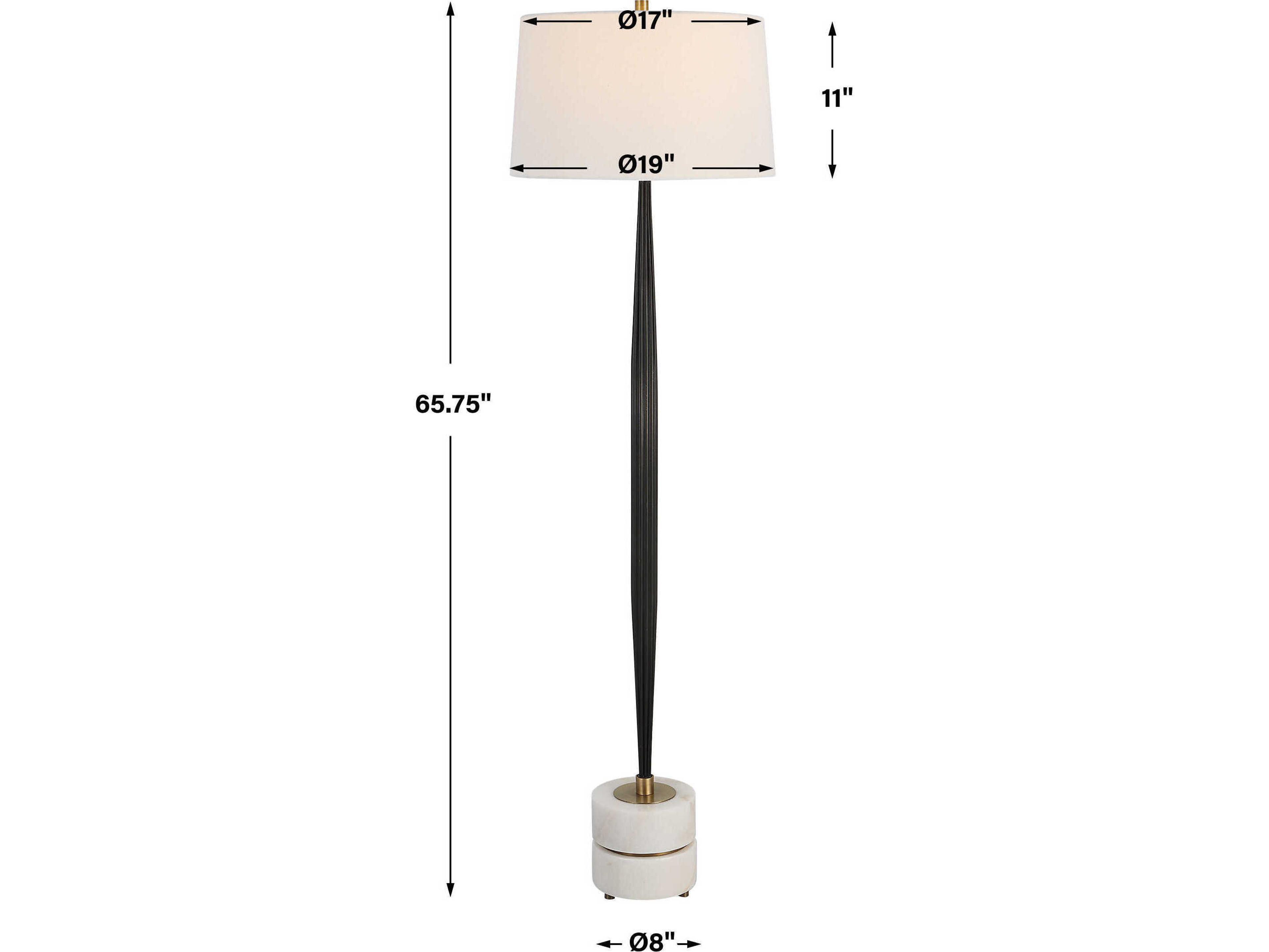 Uttermost Miraz Iron Brushed Brass Round Drum Hardback Shade Floor Lamp