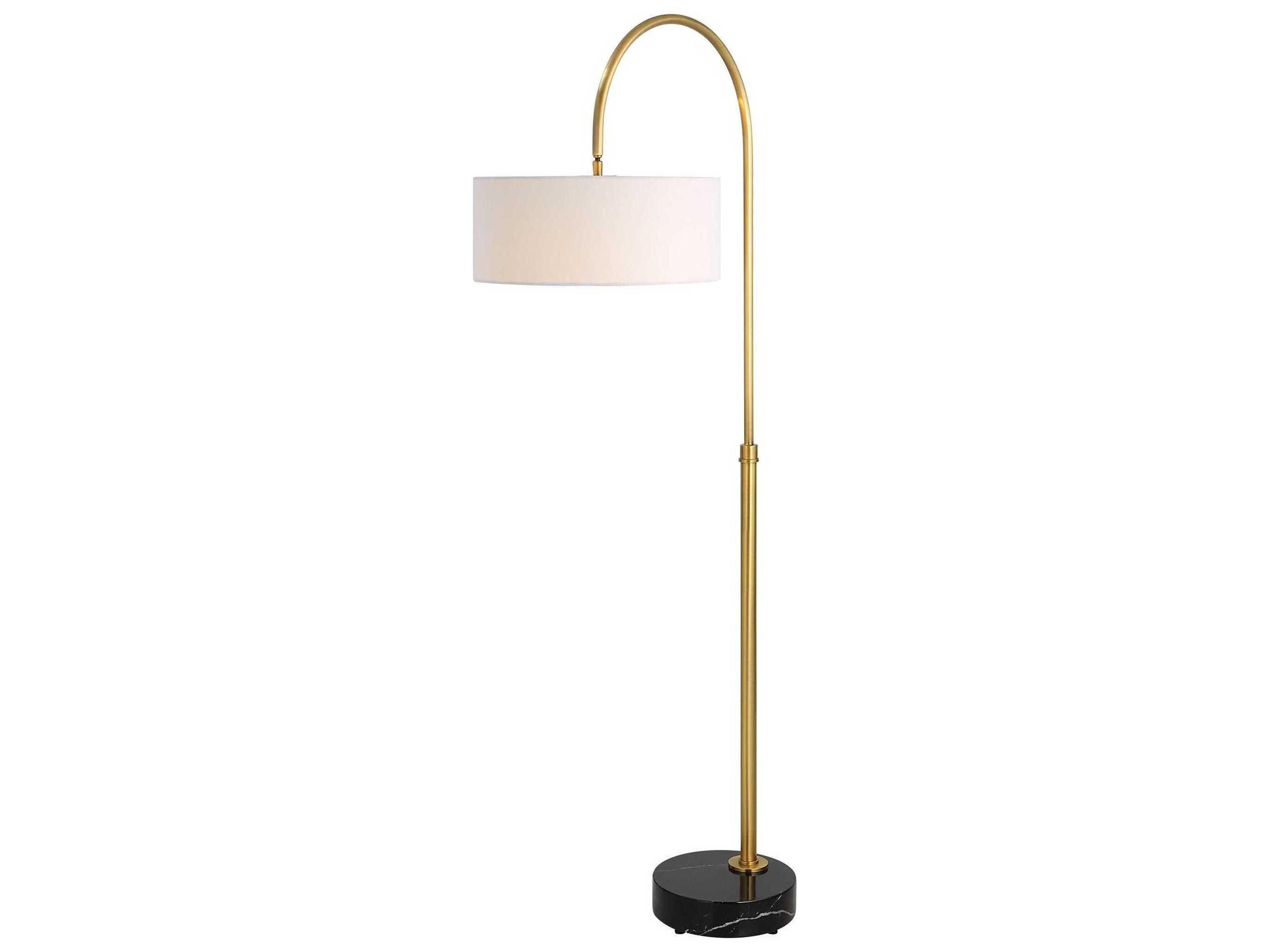 Uttermost Huxford Antique Brushed Brass Round Drum Hardback Shade Floor Lamp