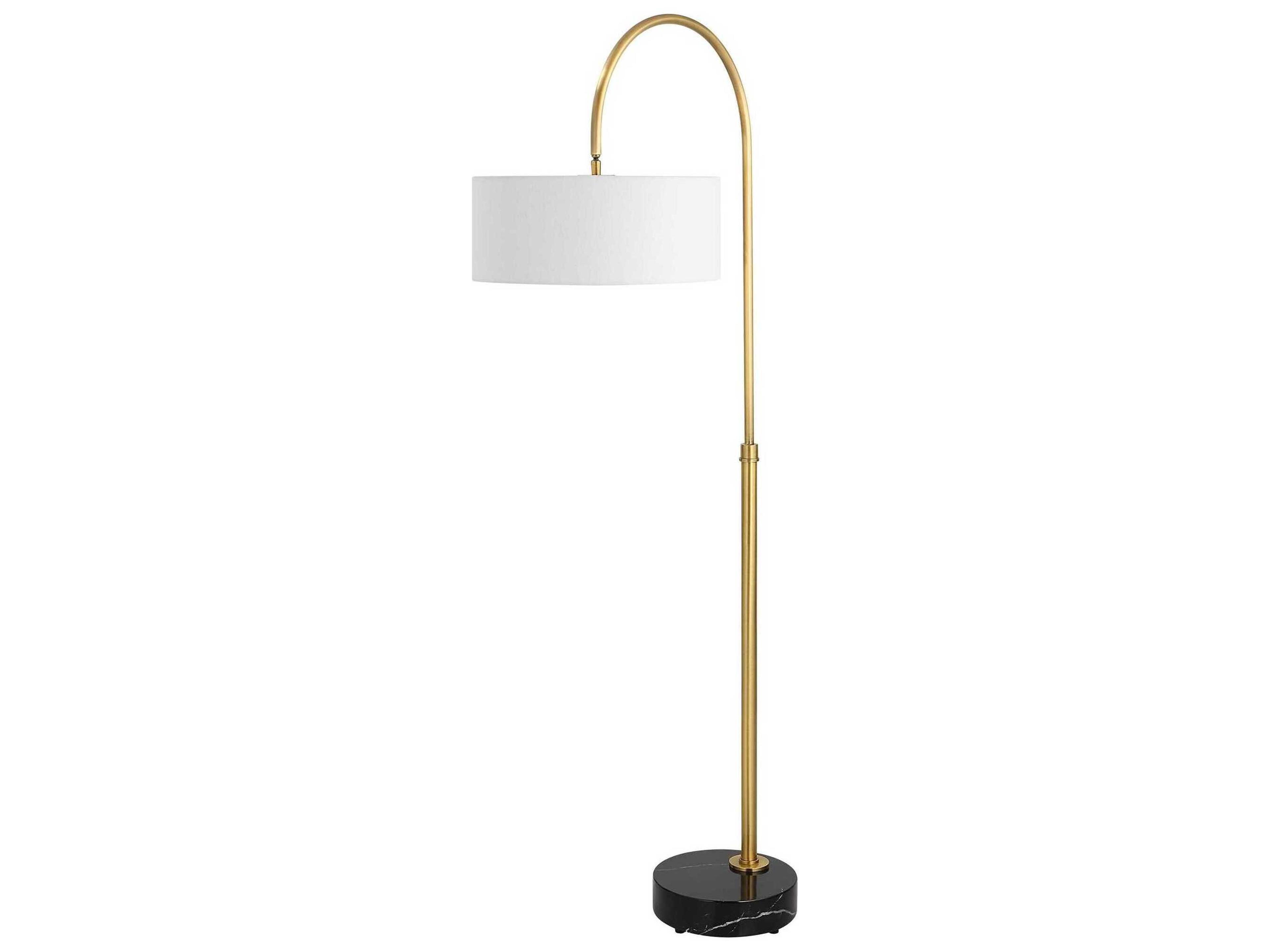 Uttermost Huxford Antique Brushed Brass Round Drum Hardback Shade Floor Lamp