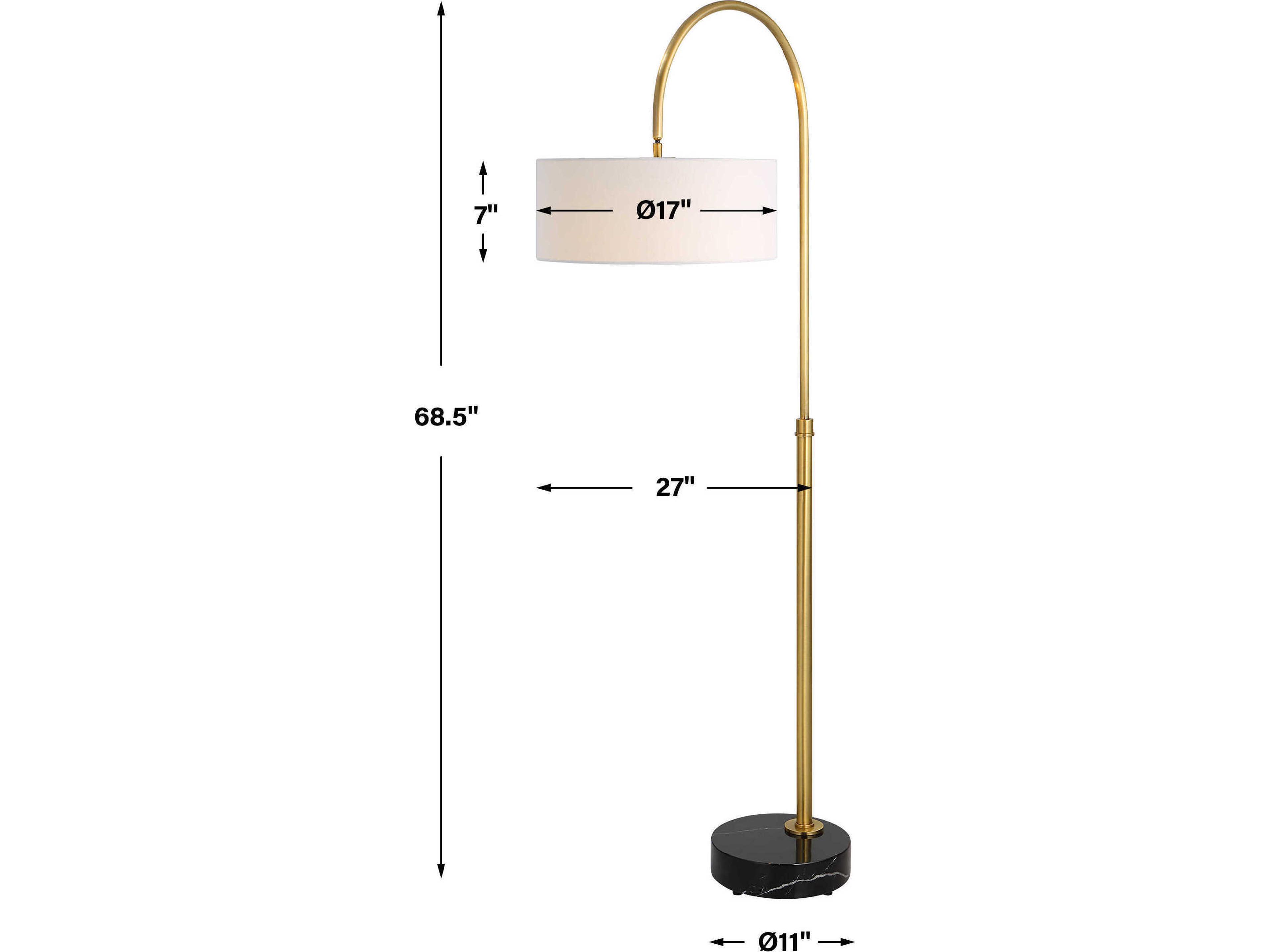 Uttermost Huxford Antique Brushed Brass Round Drum Hardback Shade Floor Lamp