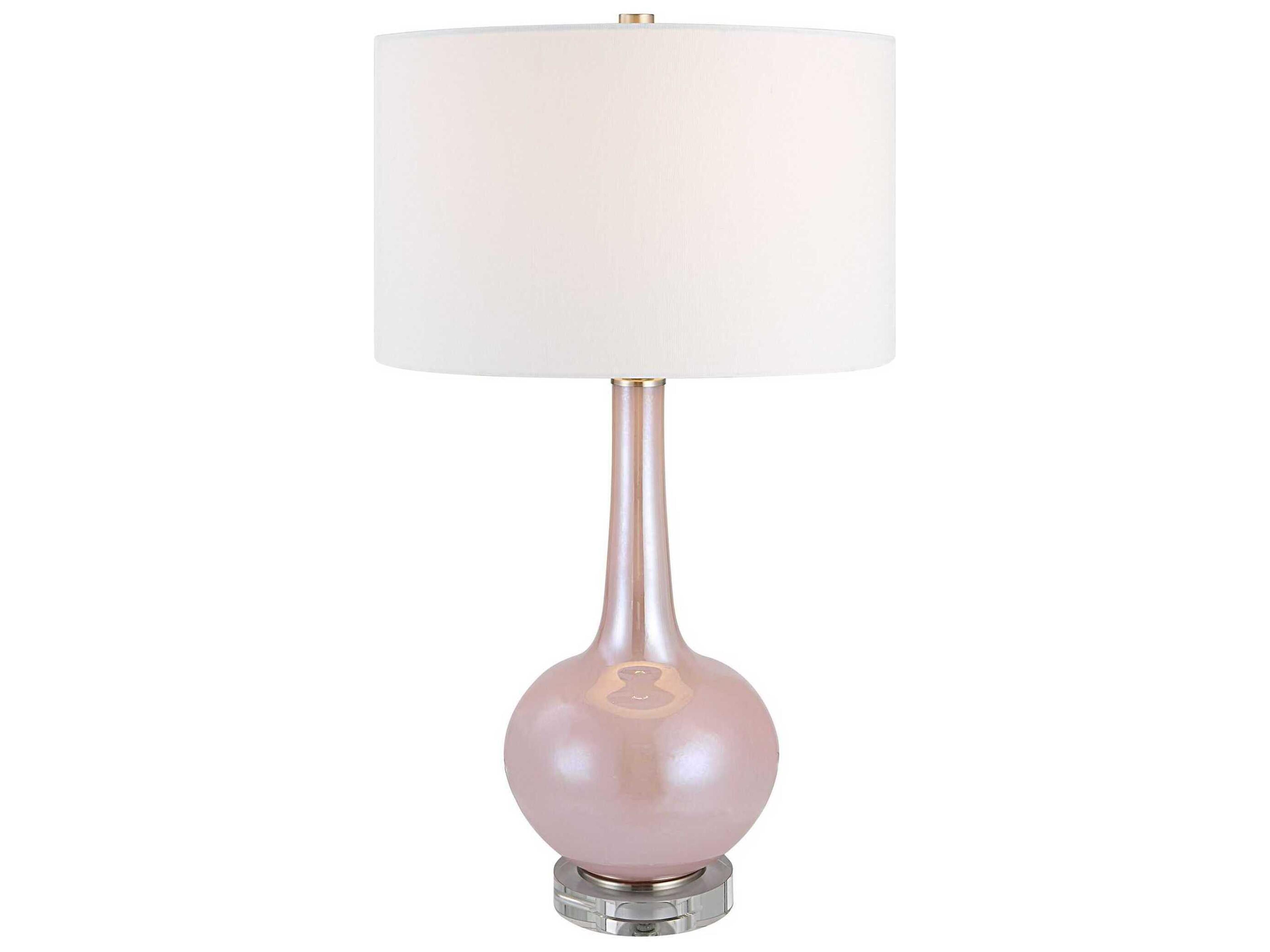 Rosa Blush Pink Round Hardback Drum Crystal Glass Buffet Lamp