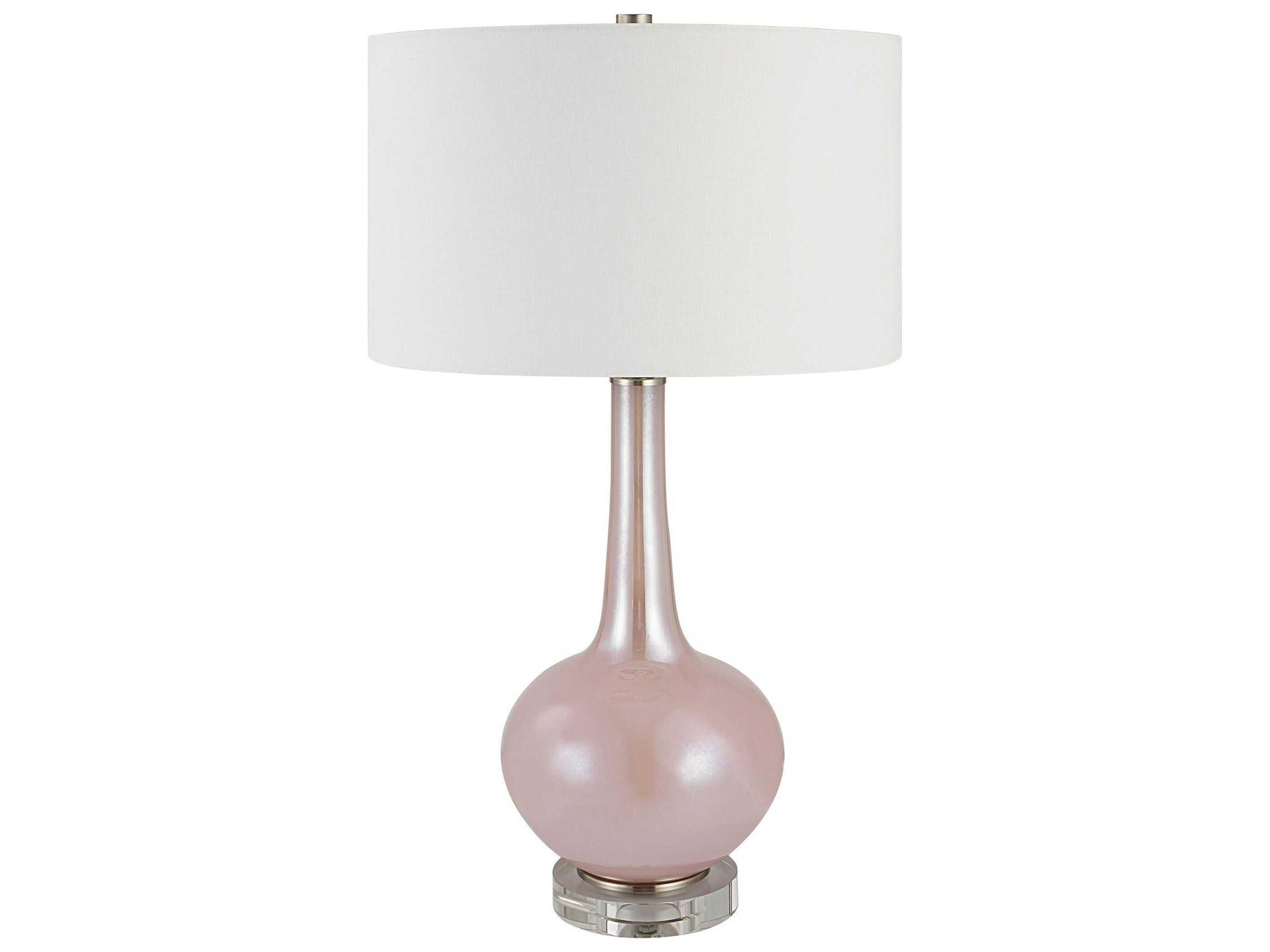 Uttermost Rosa Blush Pink Round Hardback Drum Crystal Glass Buffet Lamp