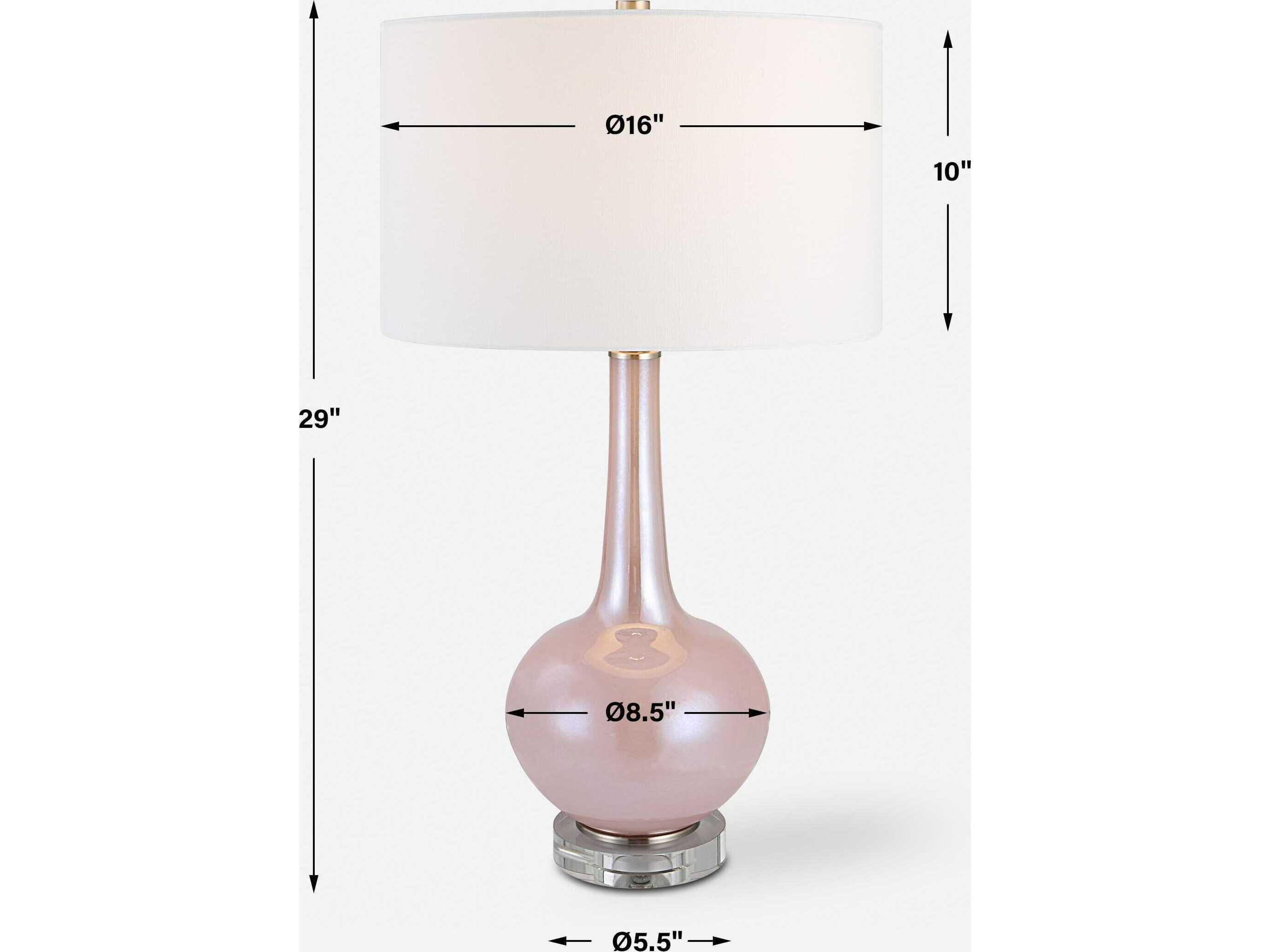 Uttermost Rosa Blush Pink Round Hardback Drum Crystal Glass Buffet Lamp
