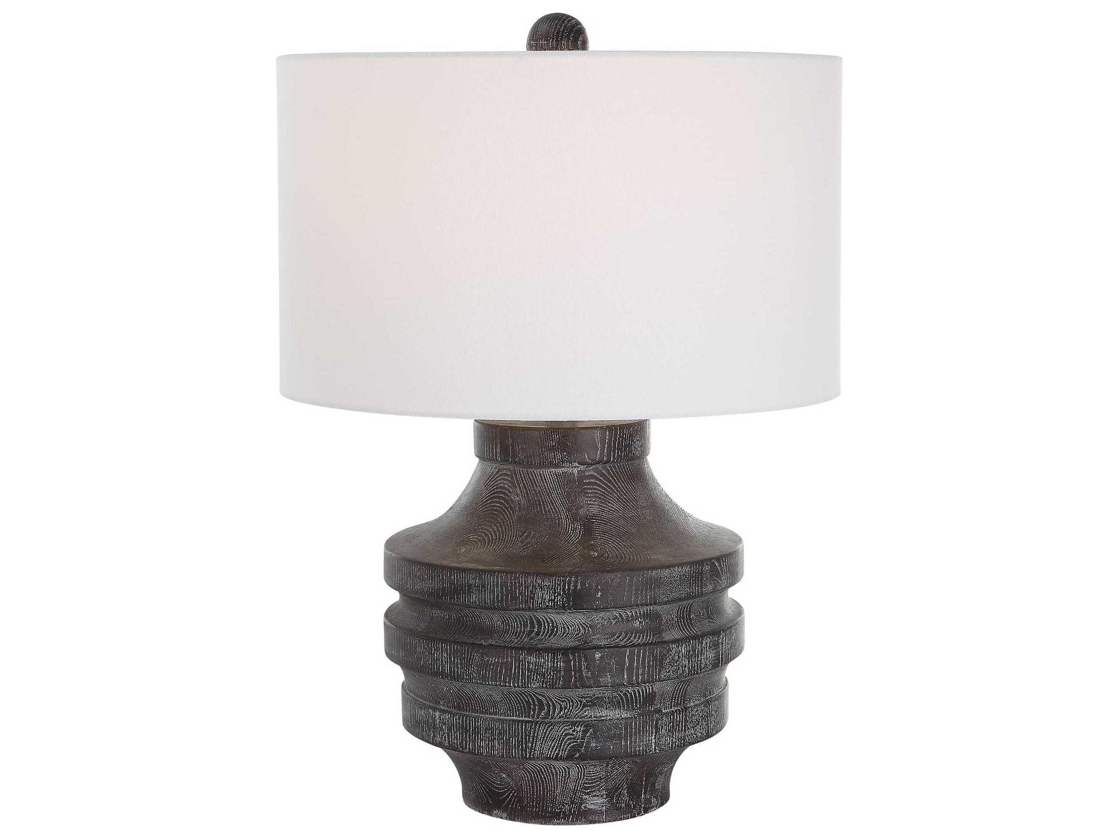 Timber Black Stain Round Drum Hardback Table Lamp