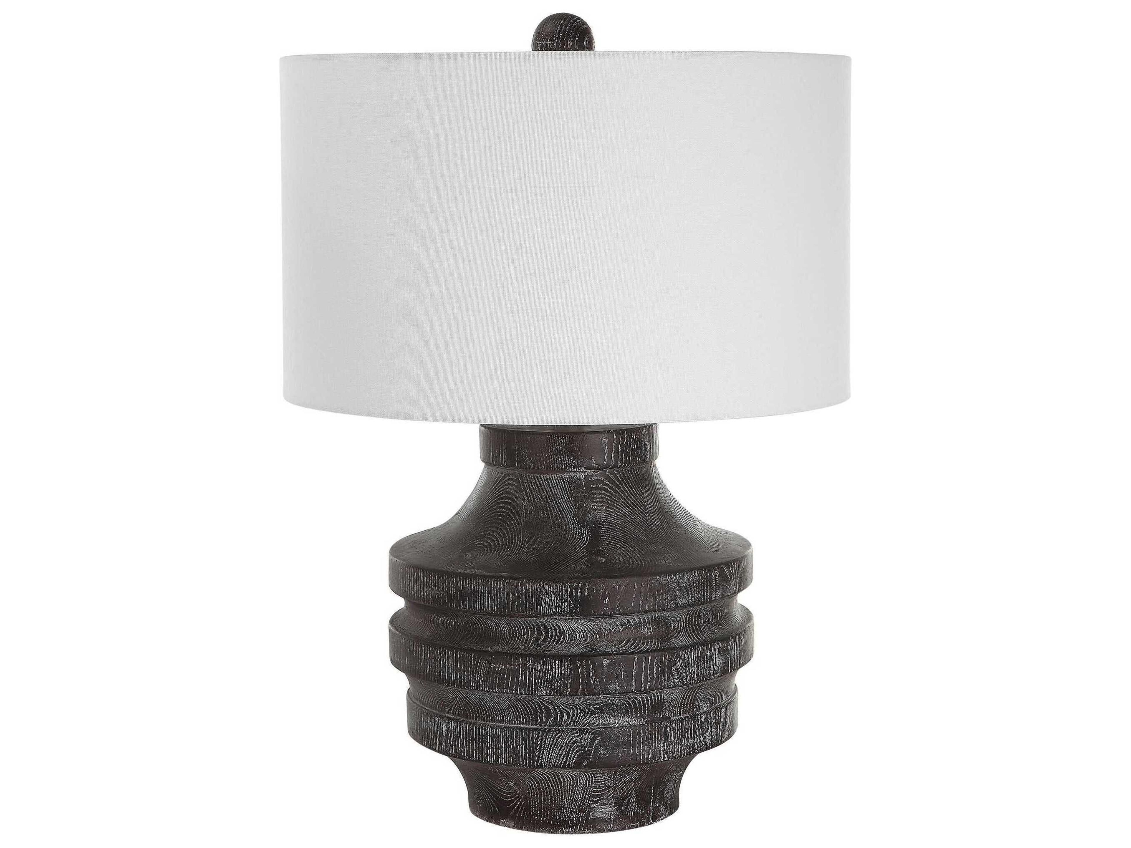 Uttermost Timber Black Stain Round Drum Hardback Table Lamp