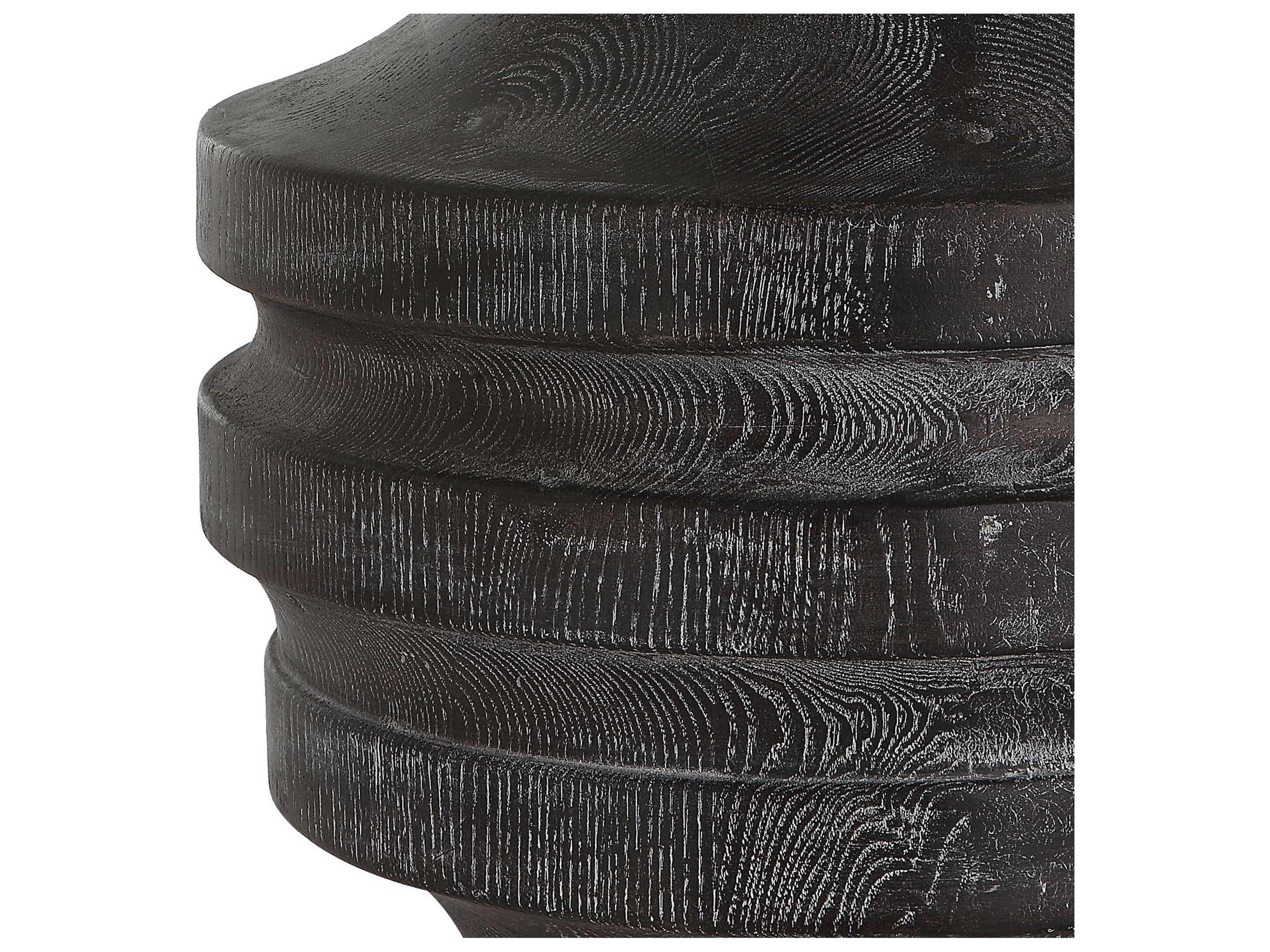 Uttermost Timber Black Stain Round Drum Hardback Table Lamp