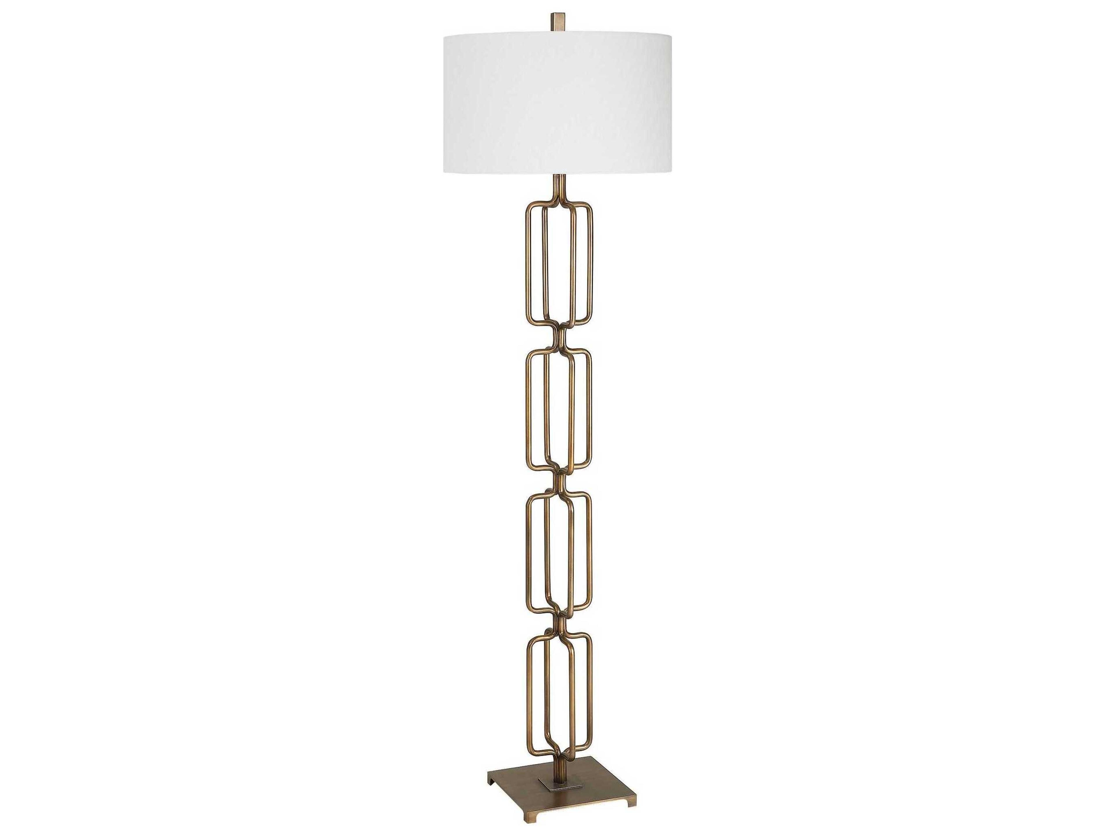 Uttermost Link Antique Brushed Gold Round Drum Hardback Floor Lamp