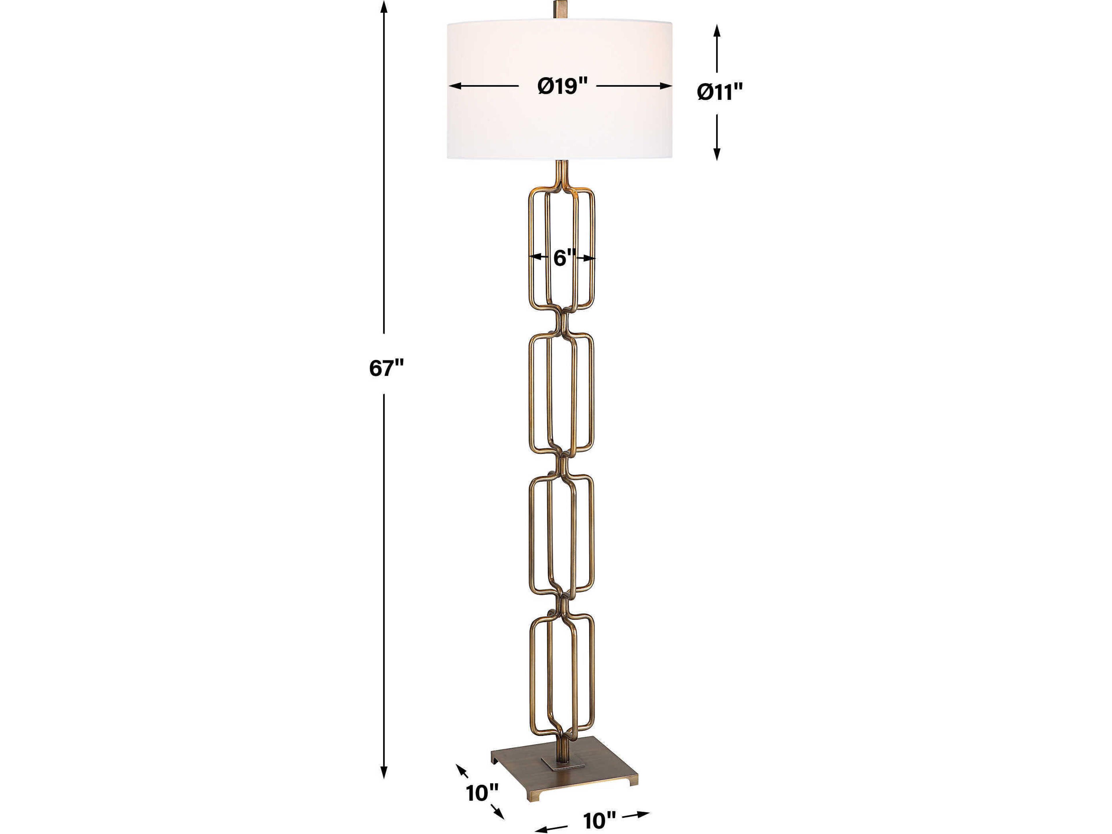 Uttermost Link Antique Brushed Gold Round Drum Hardback Floor Lamp