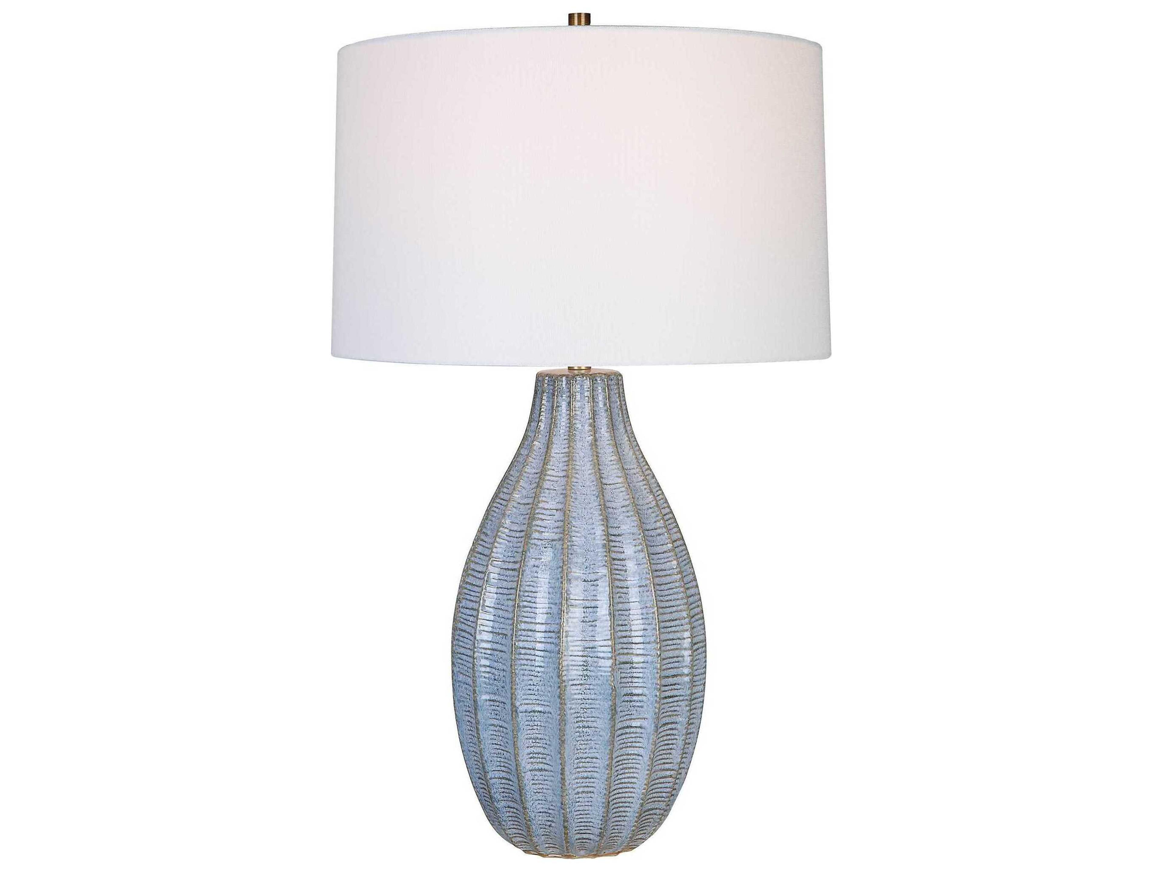 Uttermost Veston Blue Glaze Round Hardback Rolled Edge Buffet Lamp