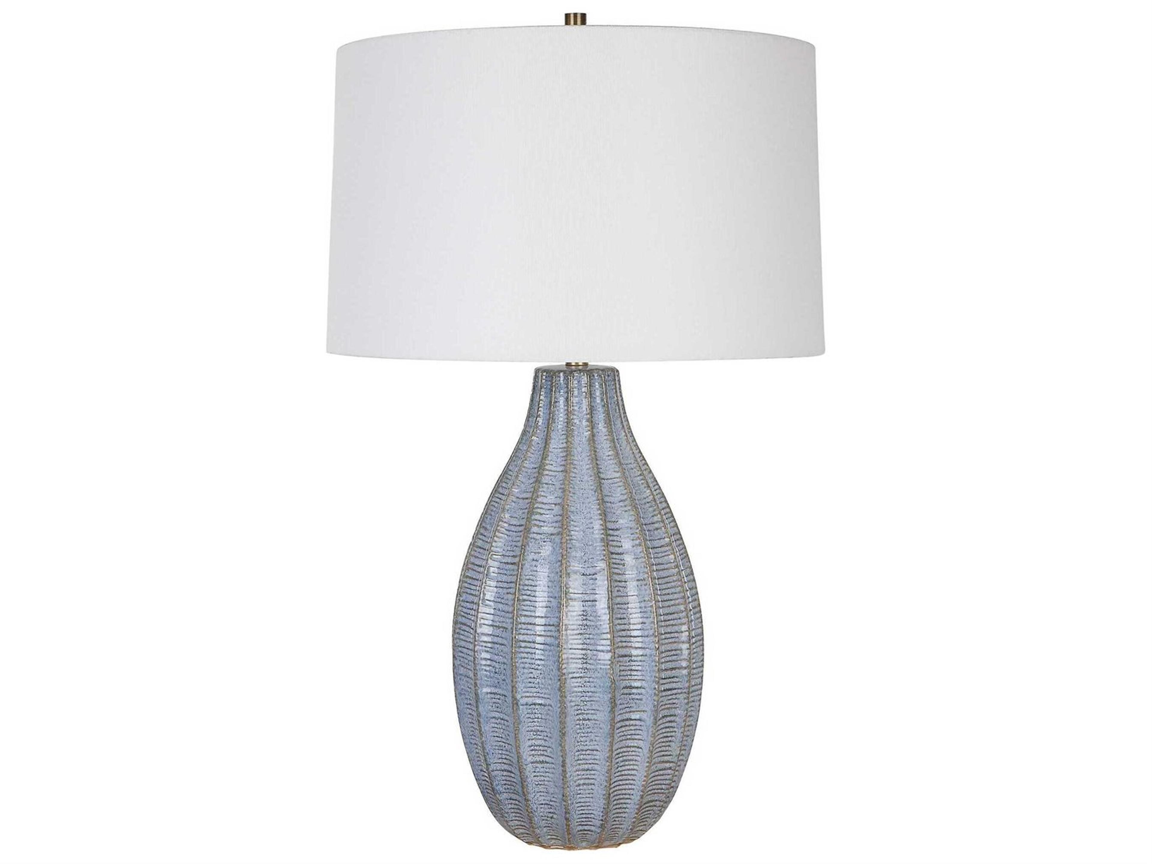 Uttermost Veston Blue Glaze Round Hardback Rolled Edge Buffet Lamp