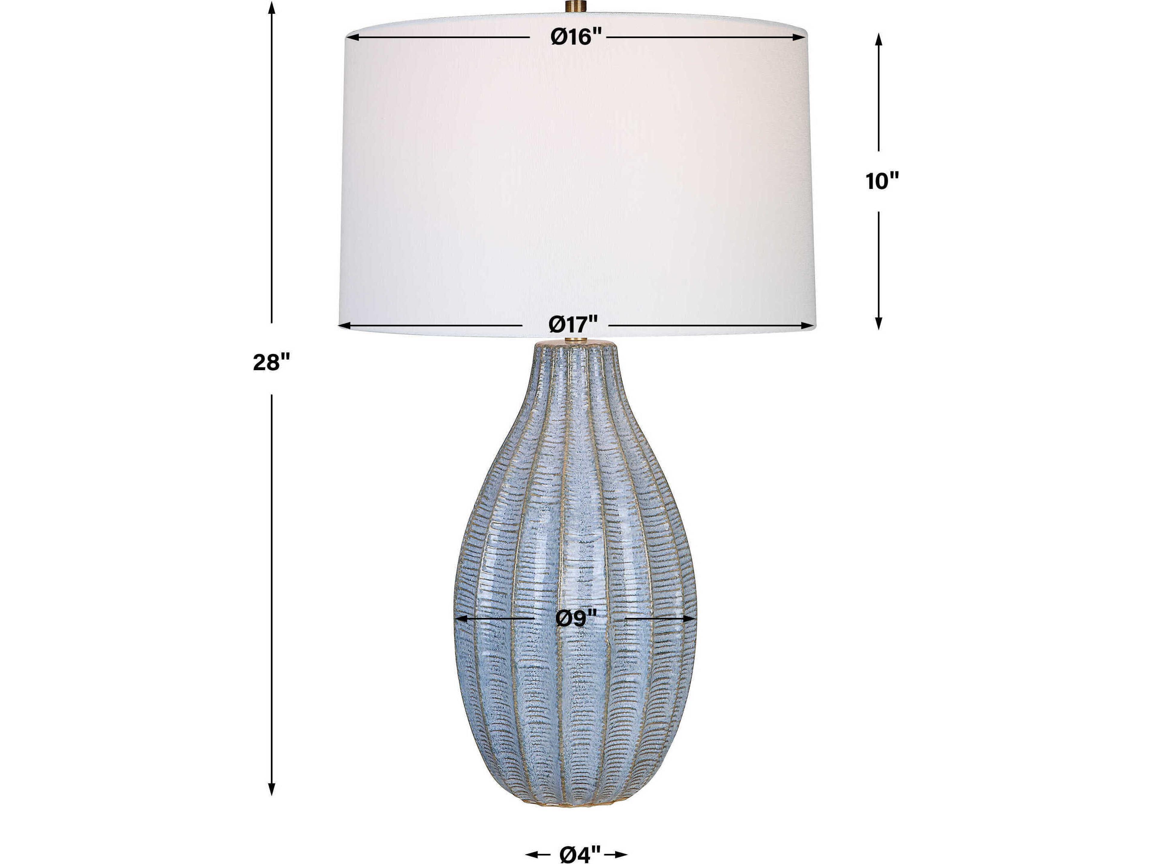 Uttermost Veston Blue Glaze Round Hardback Rolled Edge Buffet Lamp