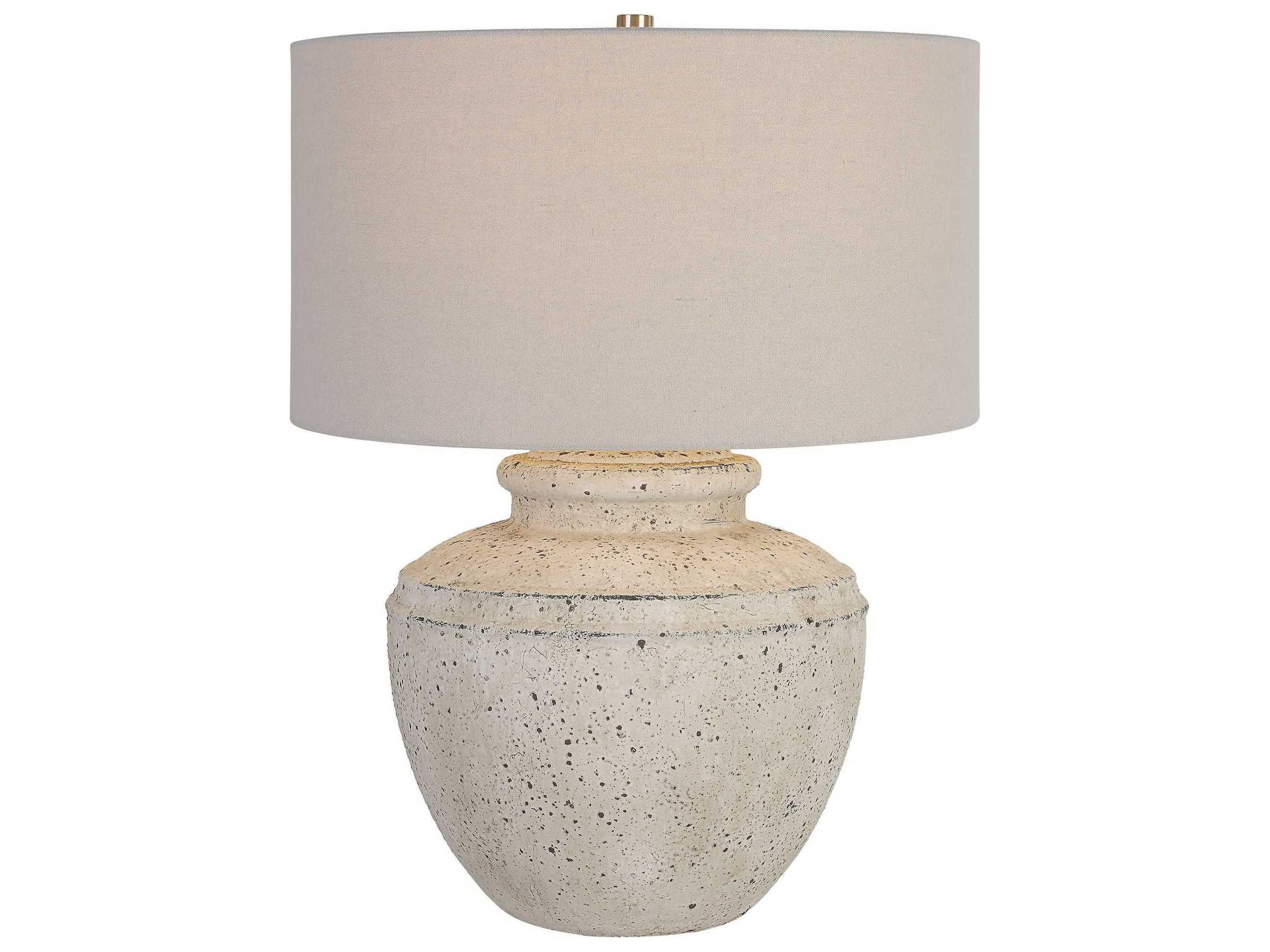 Artifact Aged Stone Round Hardback Drum Off White Table Lamp