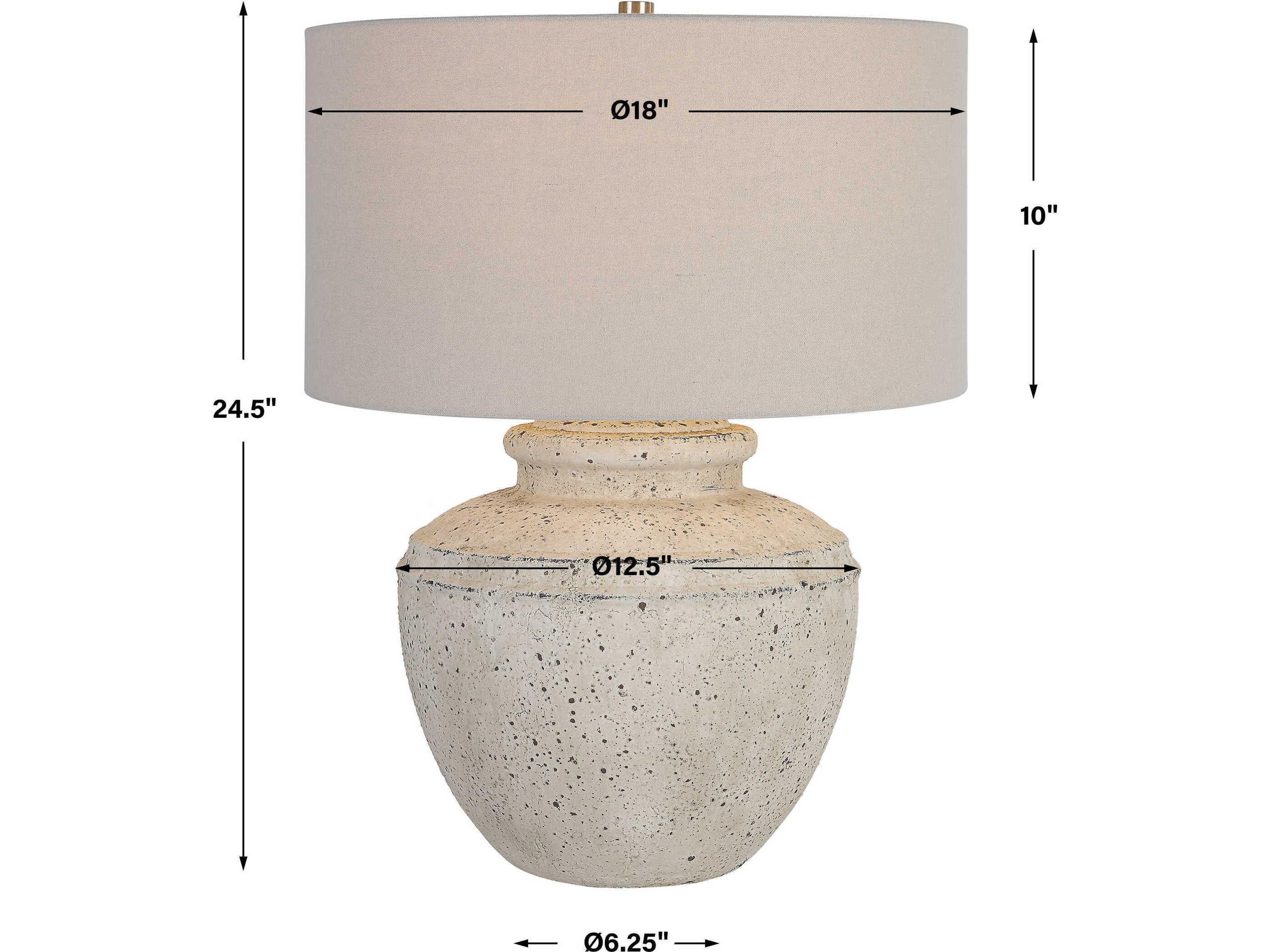 Uttermost Artifact Aged Stone Round Hardback Drum Off White Table Lamp