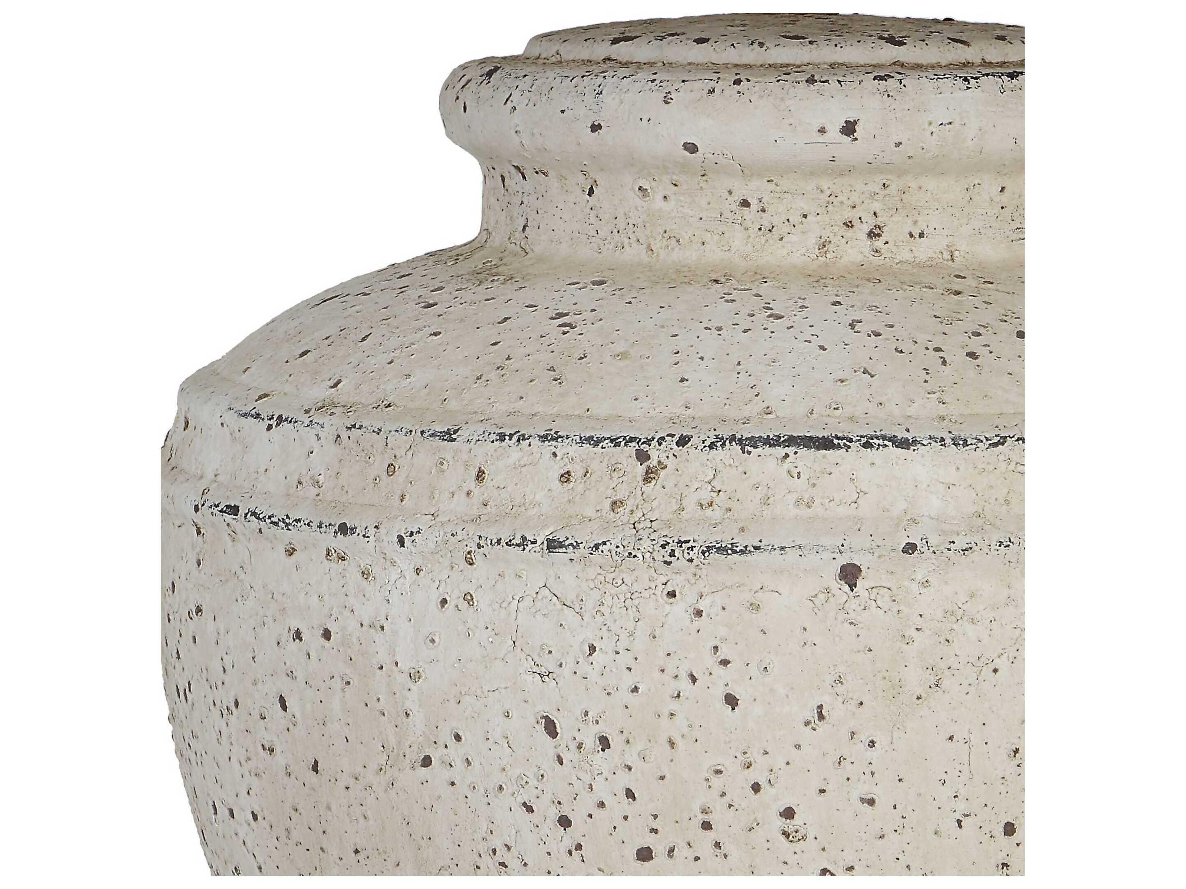 Uttermost Artifact Aged Stone Round Hardback Drum Off White Table Lamp