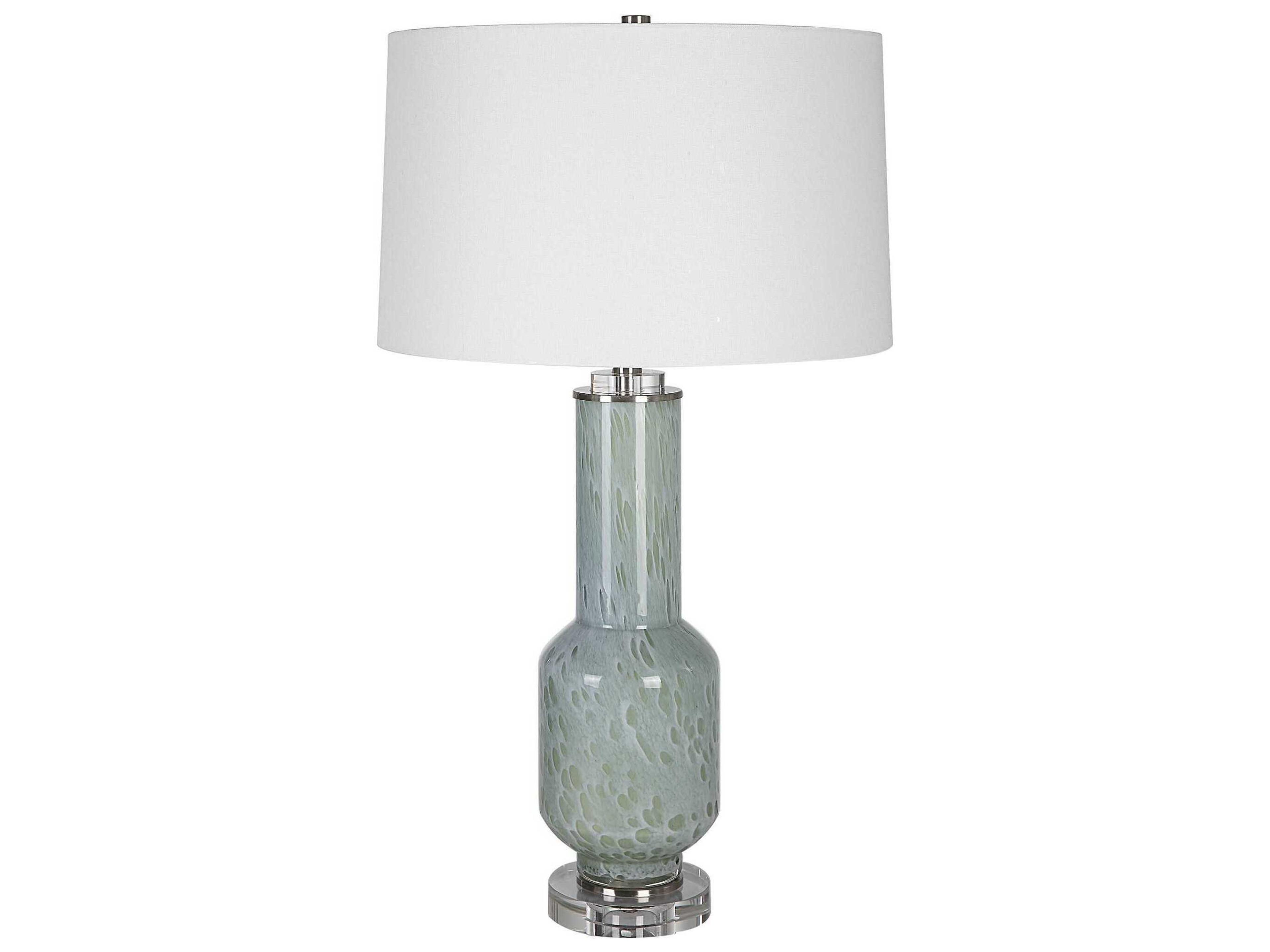 Uttermost Imperia Aqua Gray Round Hardback Shade Crystal Glass Buffet Lamp
