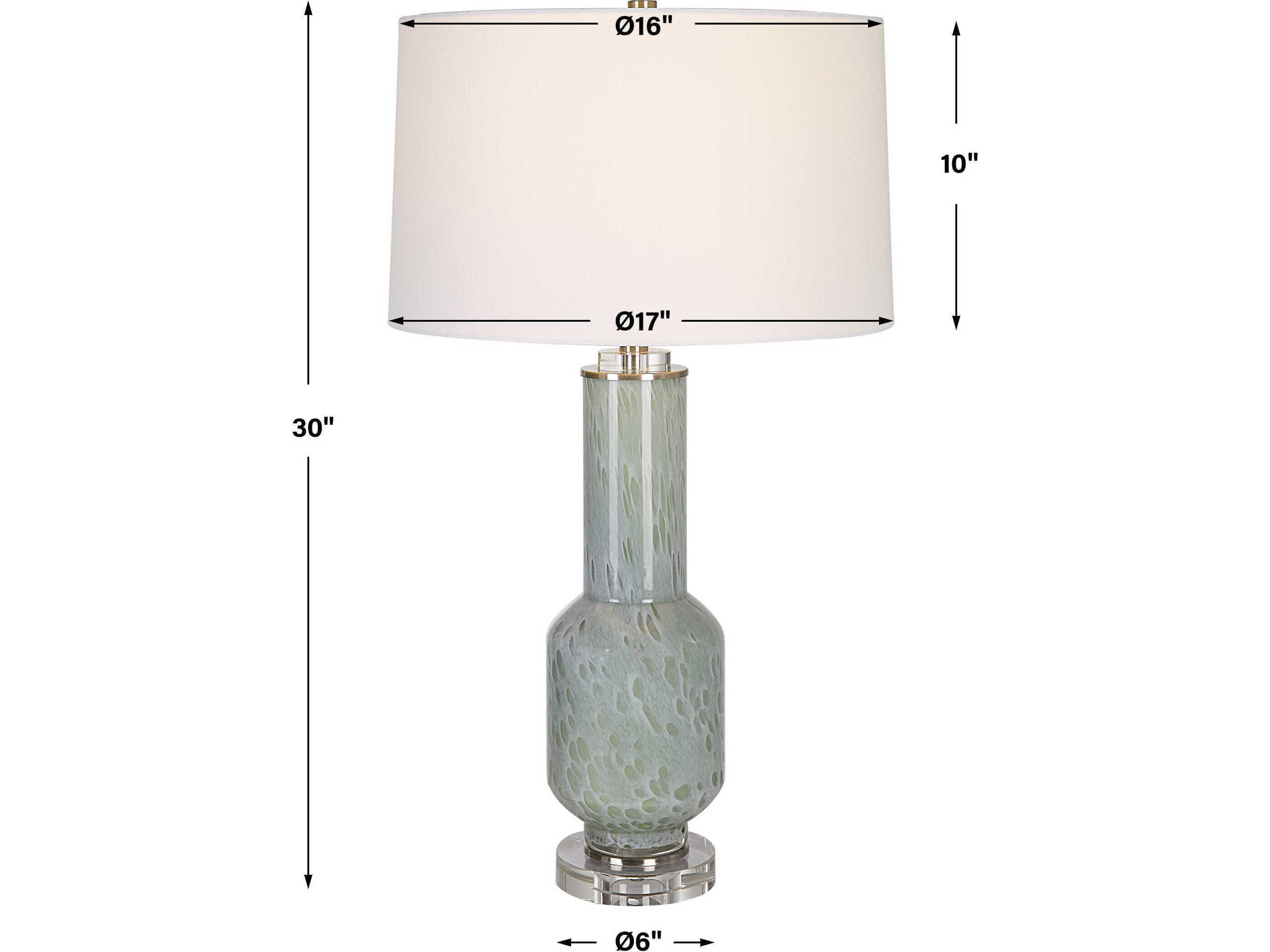 Uttermost Imperia Aqua Gray Round Hardback Shade Crystal Glass Buffet Lamp