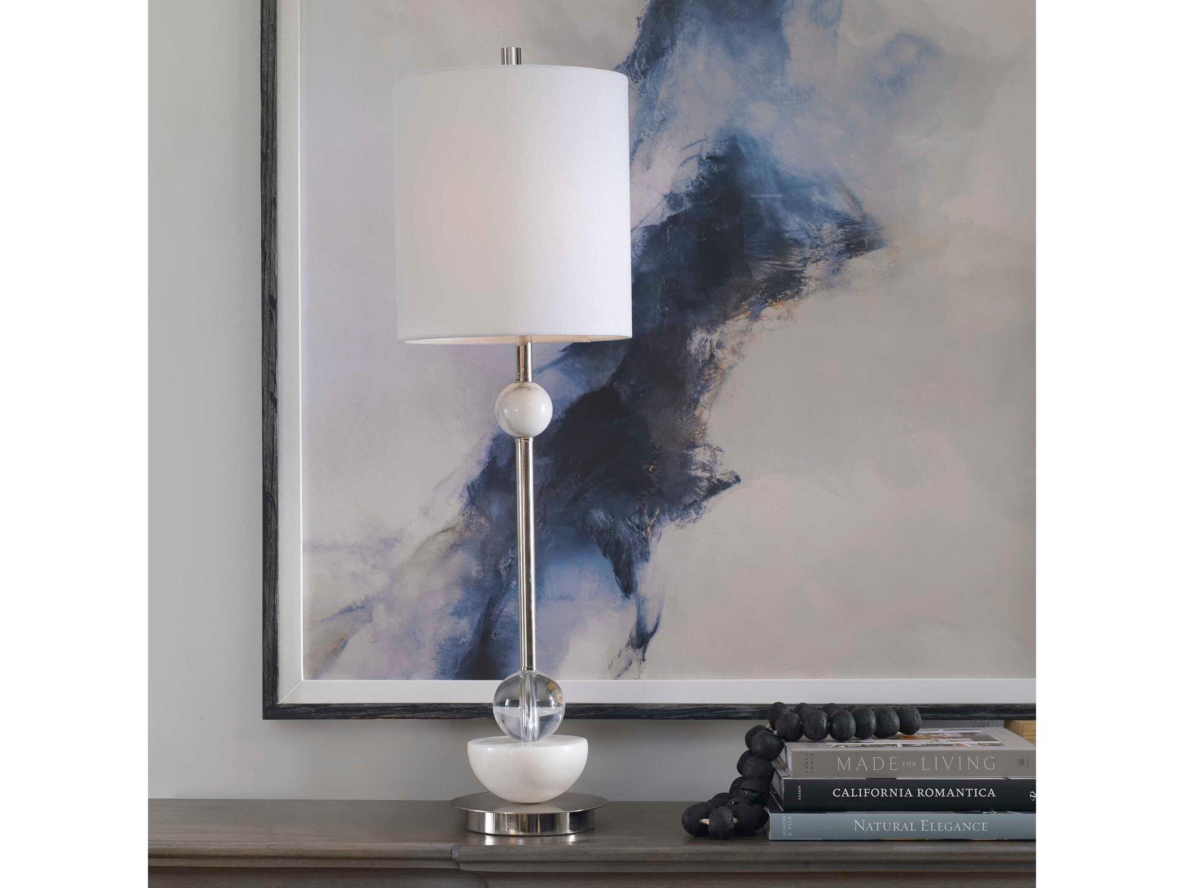 Uttermost Exposition Polished Nickel Round Drum Hardback Shade Crystal Buffet Lamp