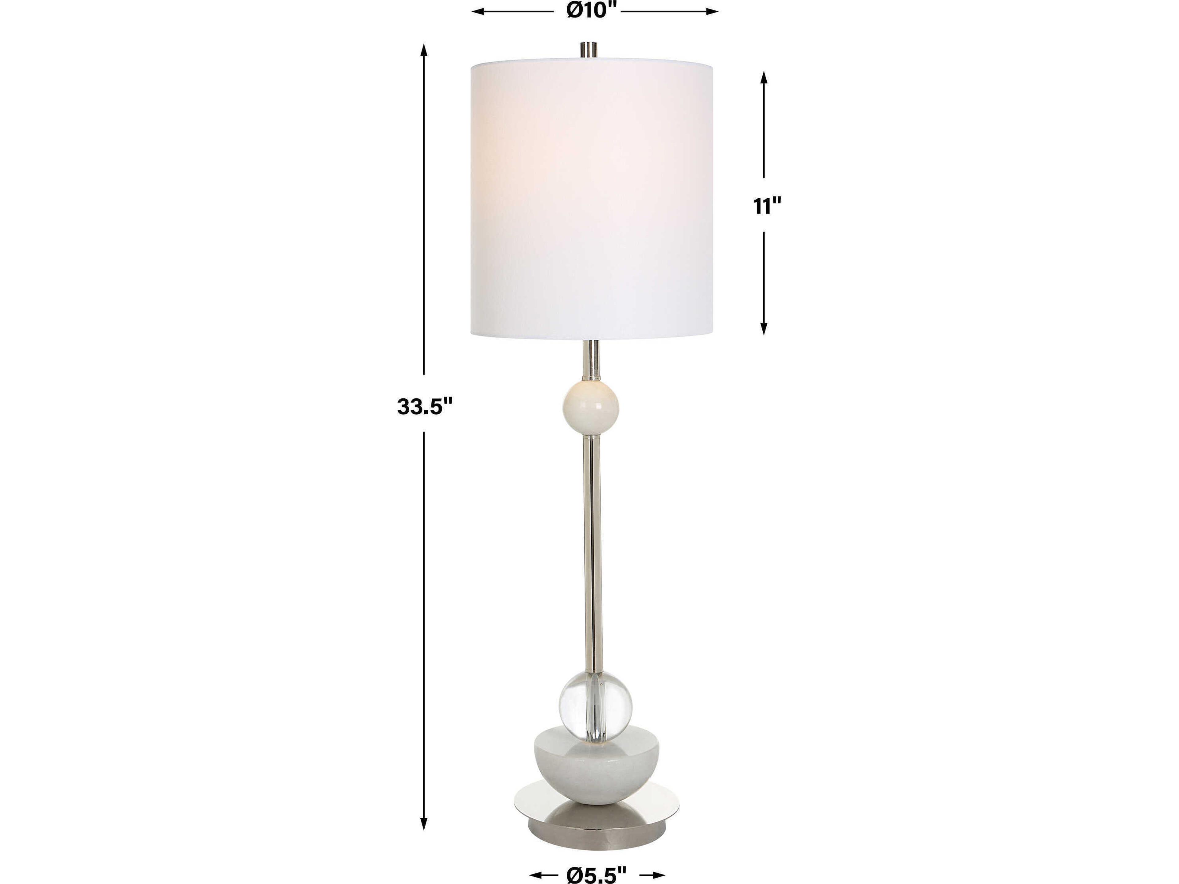 Uttermost Exposition Polished Nickel Round Drum Hardback Shade Crystal Buffet Lamp