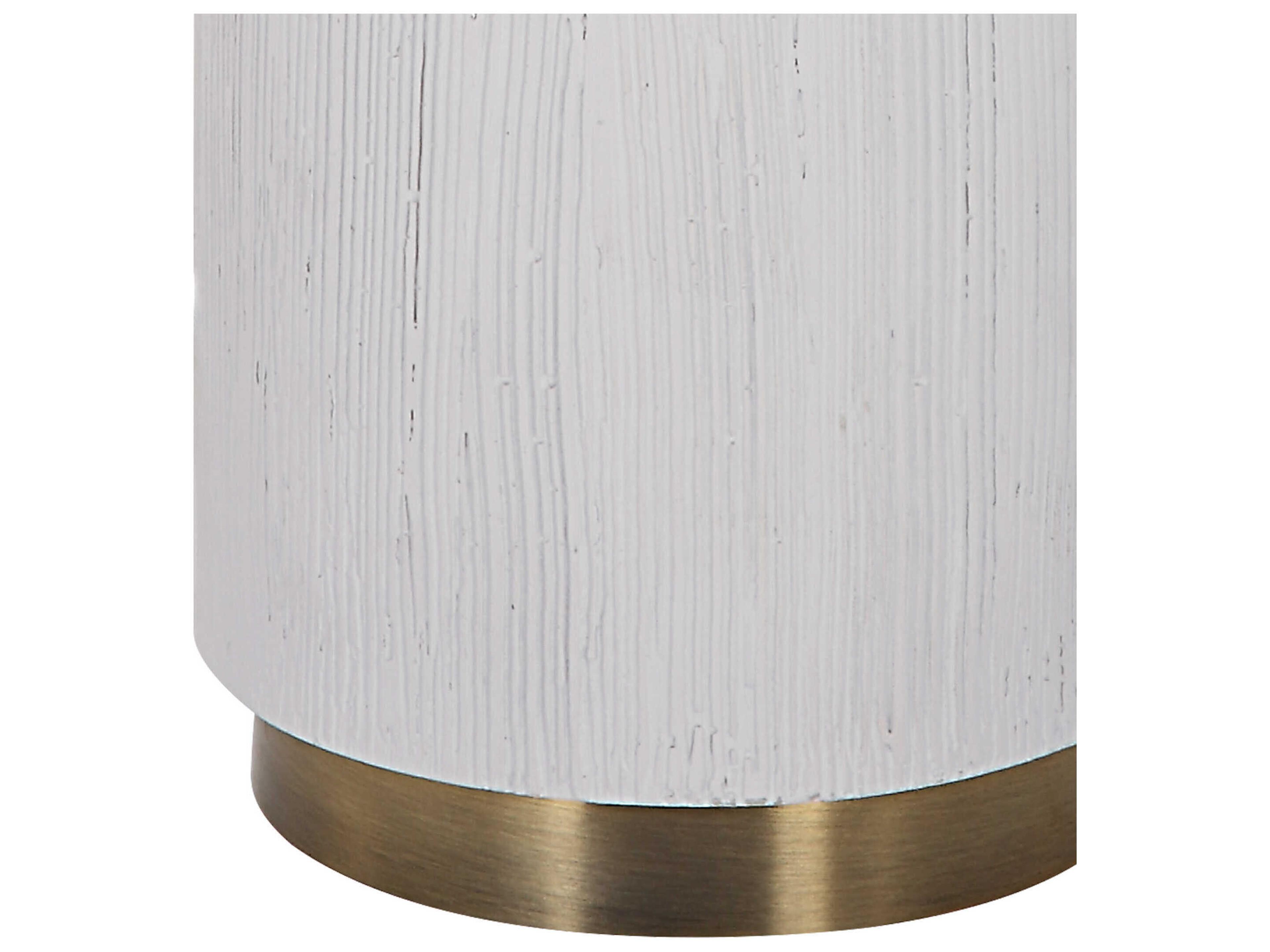 Uttermost Ruse Whitewash Brushed Brass Round Drum Hardback Shade Buffet Lamp