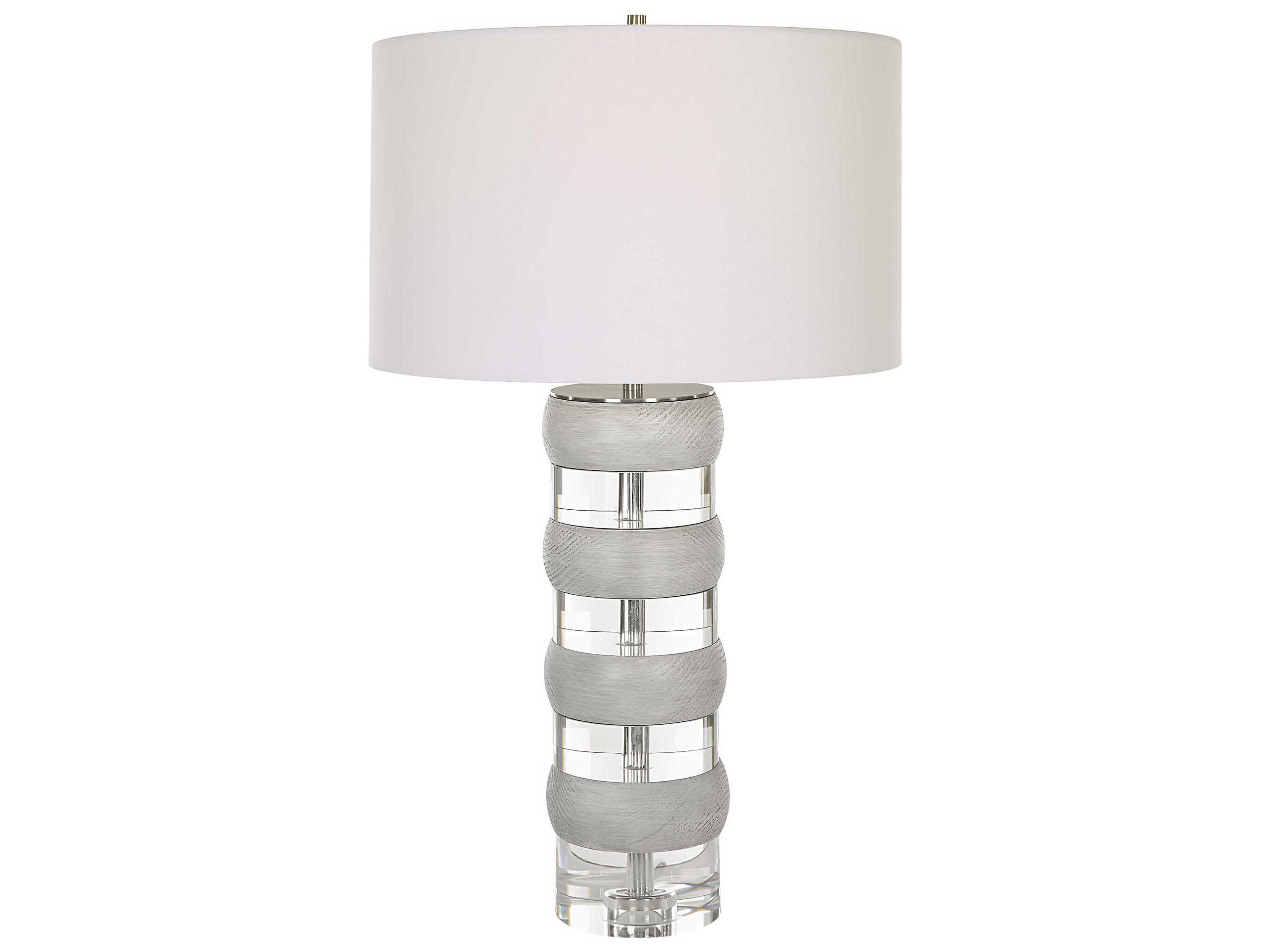 Band Together Bleached Wood Brushed Nickel Round Drum Hardback Crystal Buffet Lamp