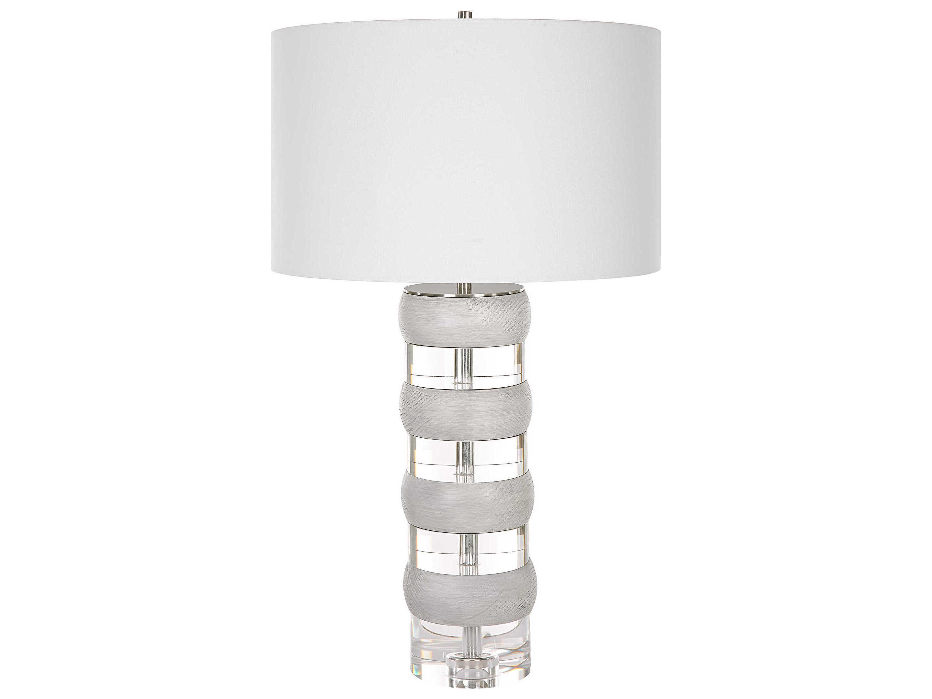 Uttermost Band Together Bleached Wood Brushed Nickel Round Drum Hardback Crystal Buffet Lamp