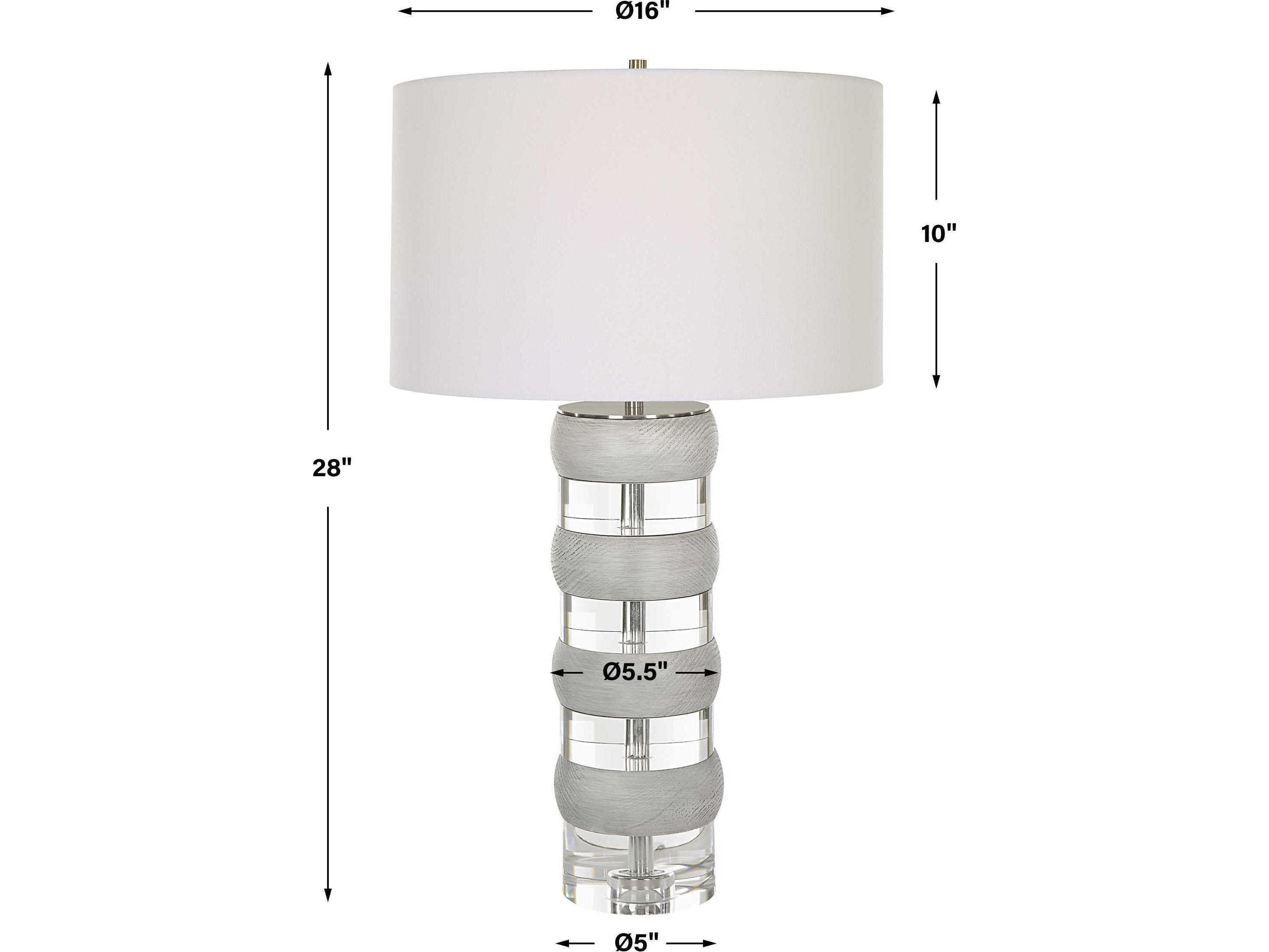 Uttermost Band Together Bleached Wood Brushed Nickel Round Drum Hardback Crystal Buffet Lamp