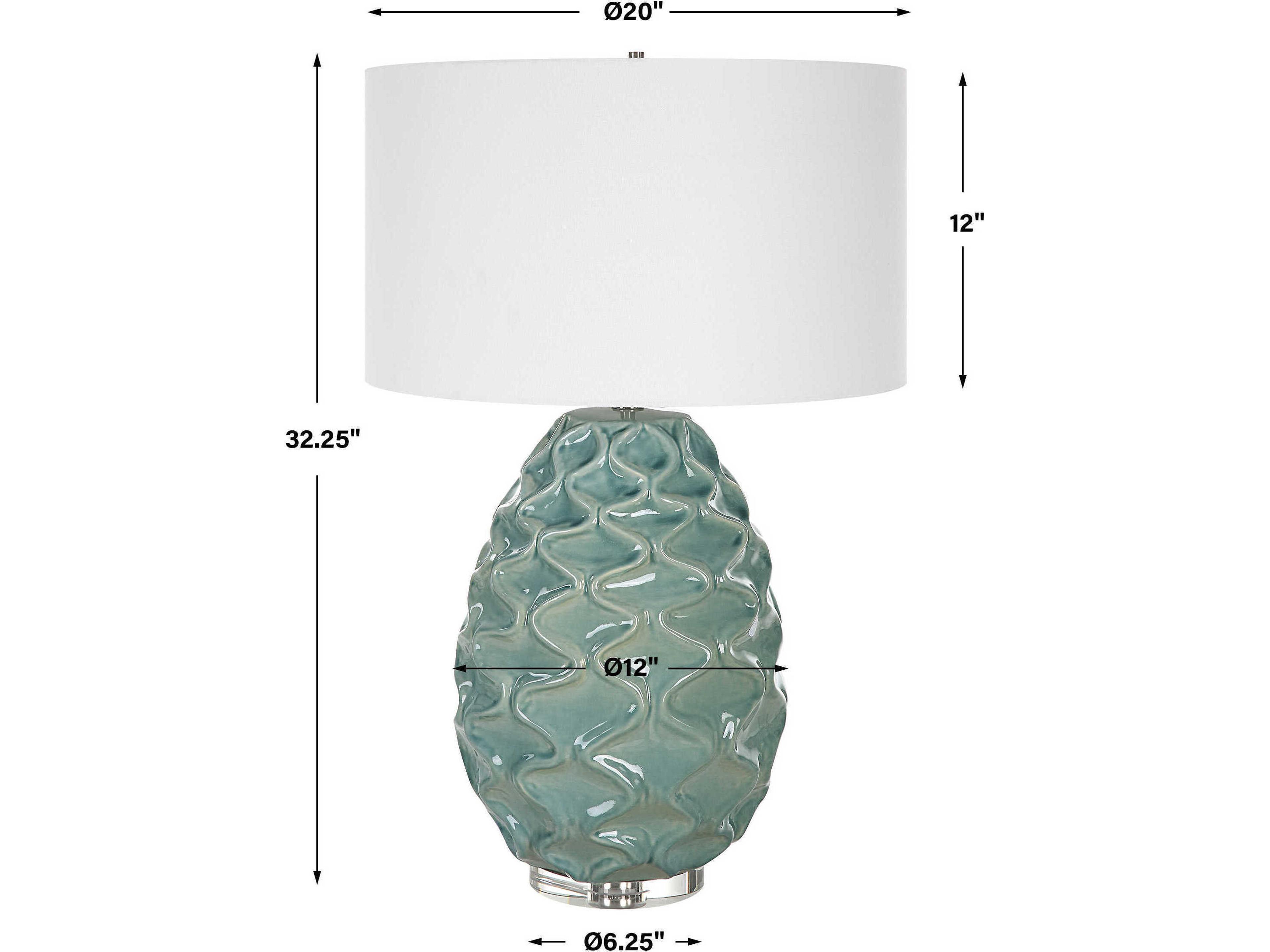 Uttermost Laced Up Seam Foam Round Drum Hardback Green Crystal Buffet Lamp