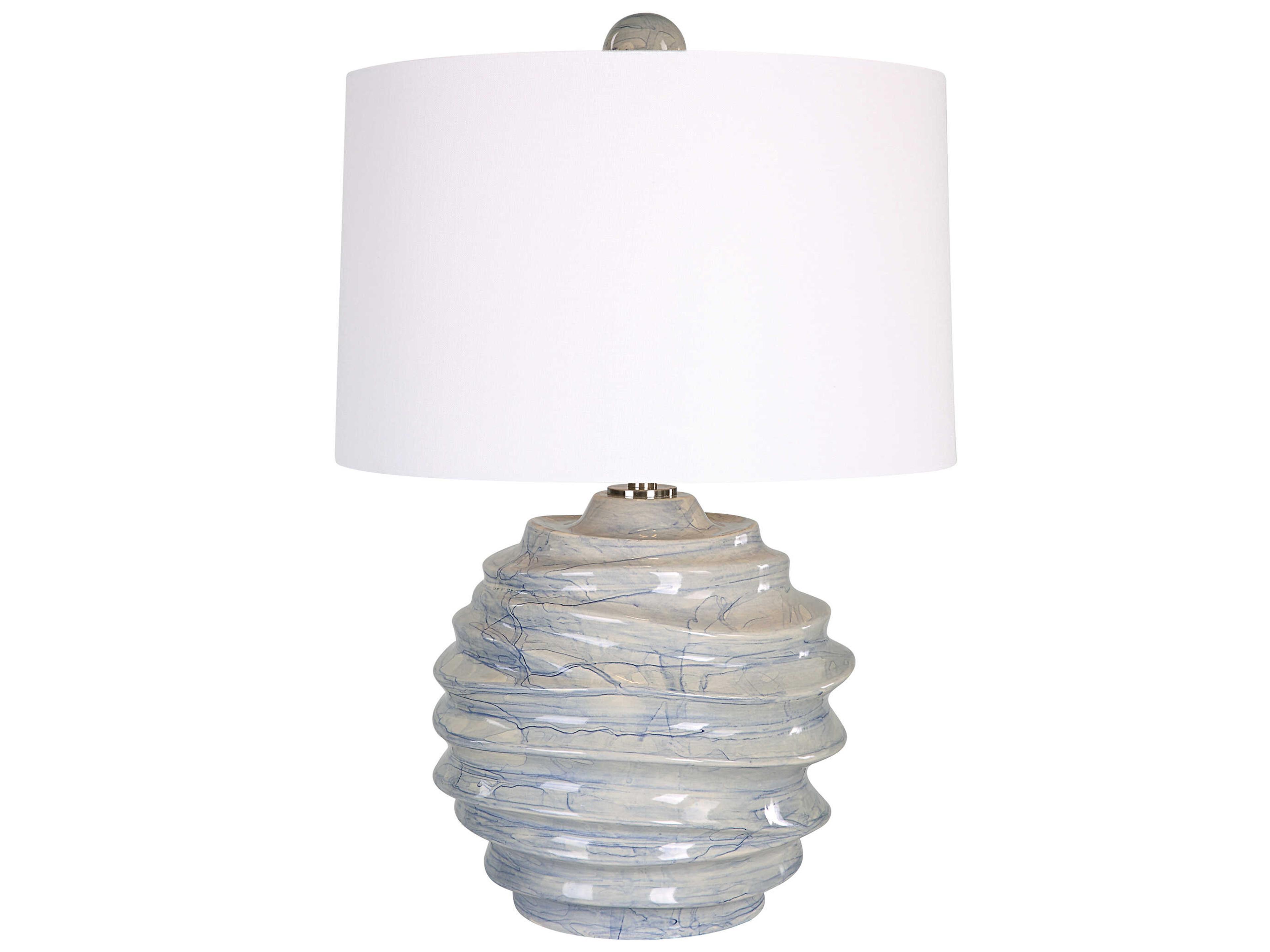 Uttermost Waves Blue White Tapered Drum Hardback Buffet Lamp