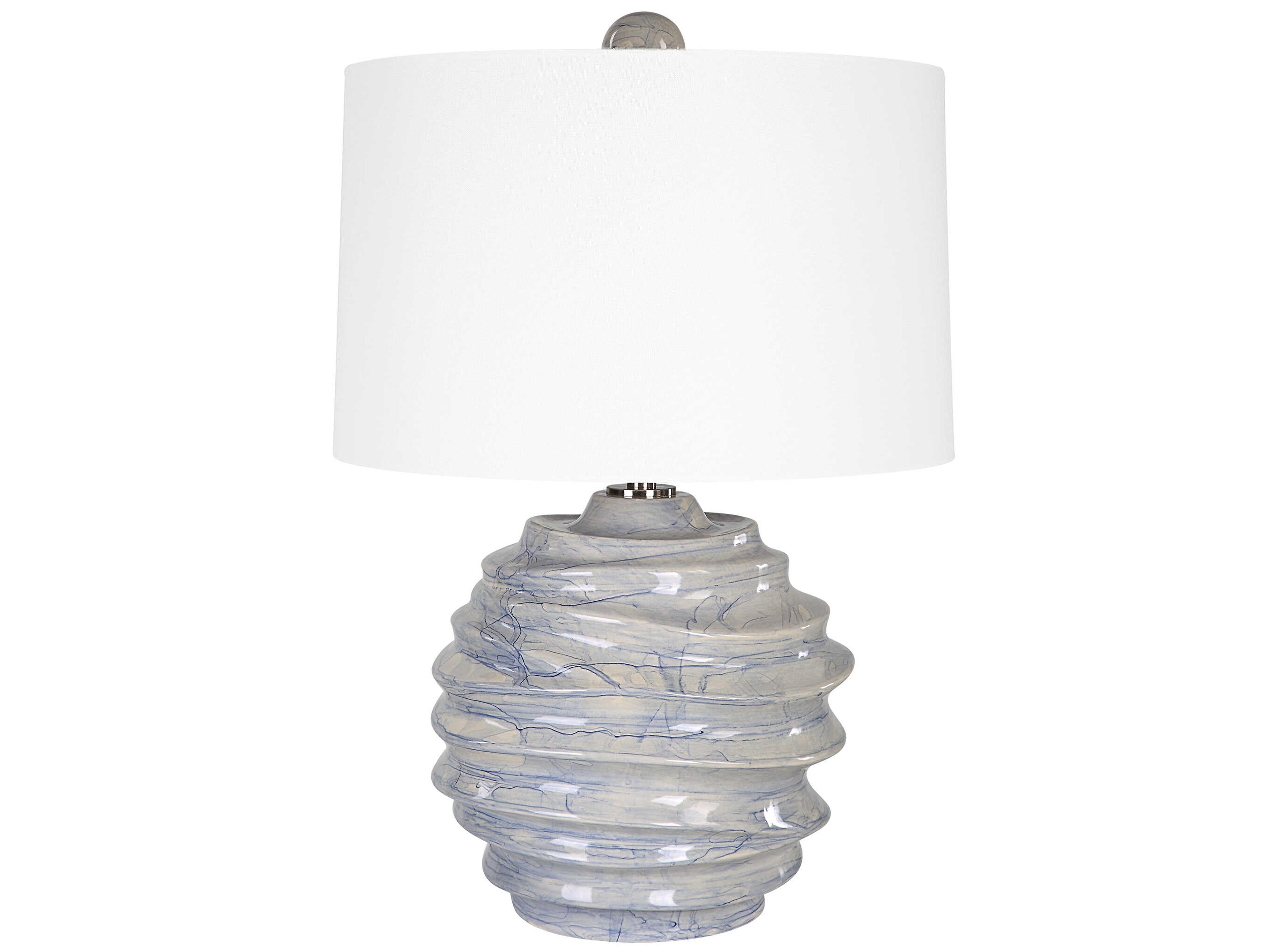 Uttermost Waves Blue White Tapered Drum Hardback Buffet Lamp