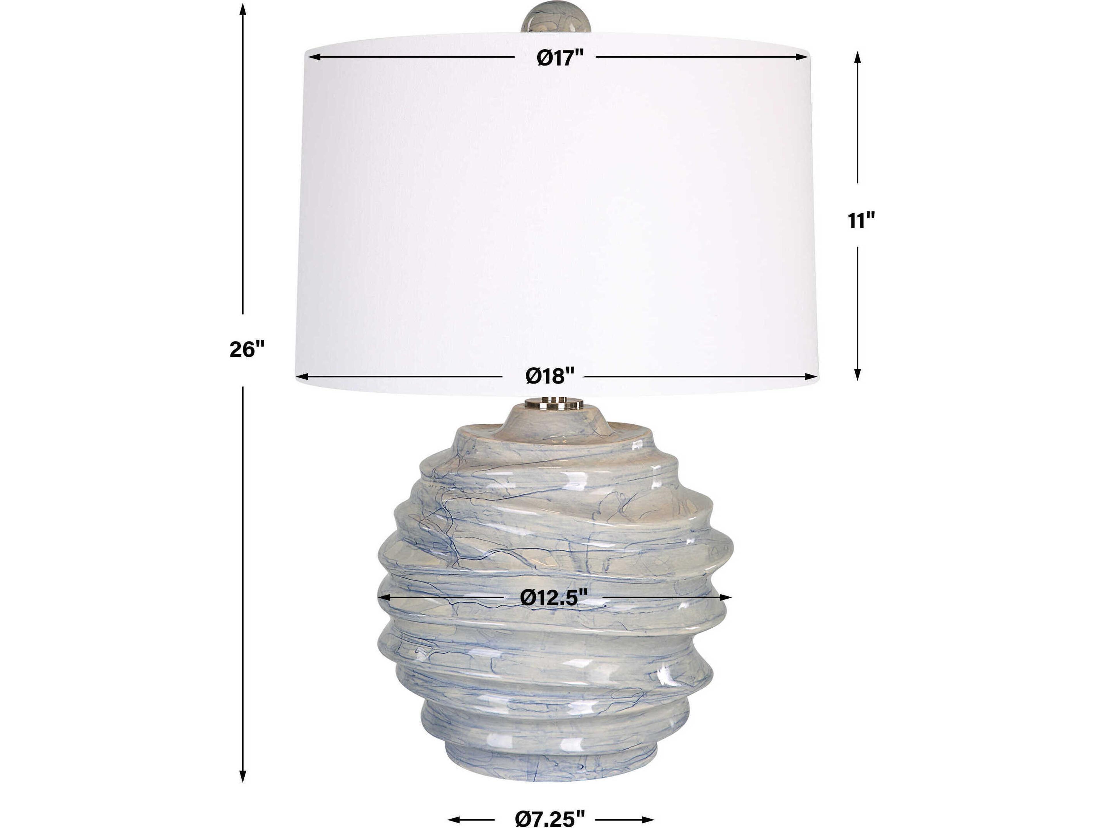 Uttermost Waves Blue White Tapered Drum Hardback Buffet Lamp