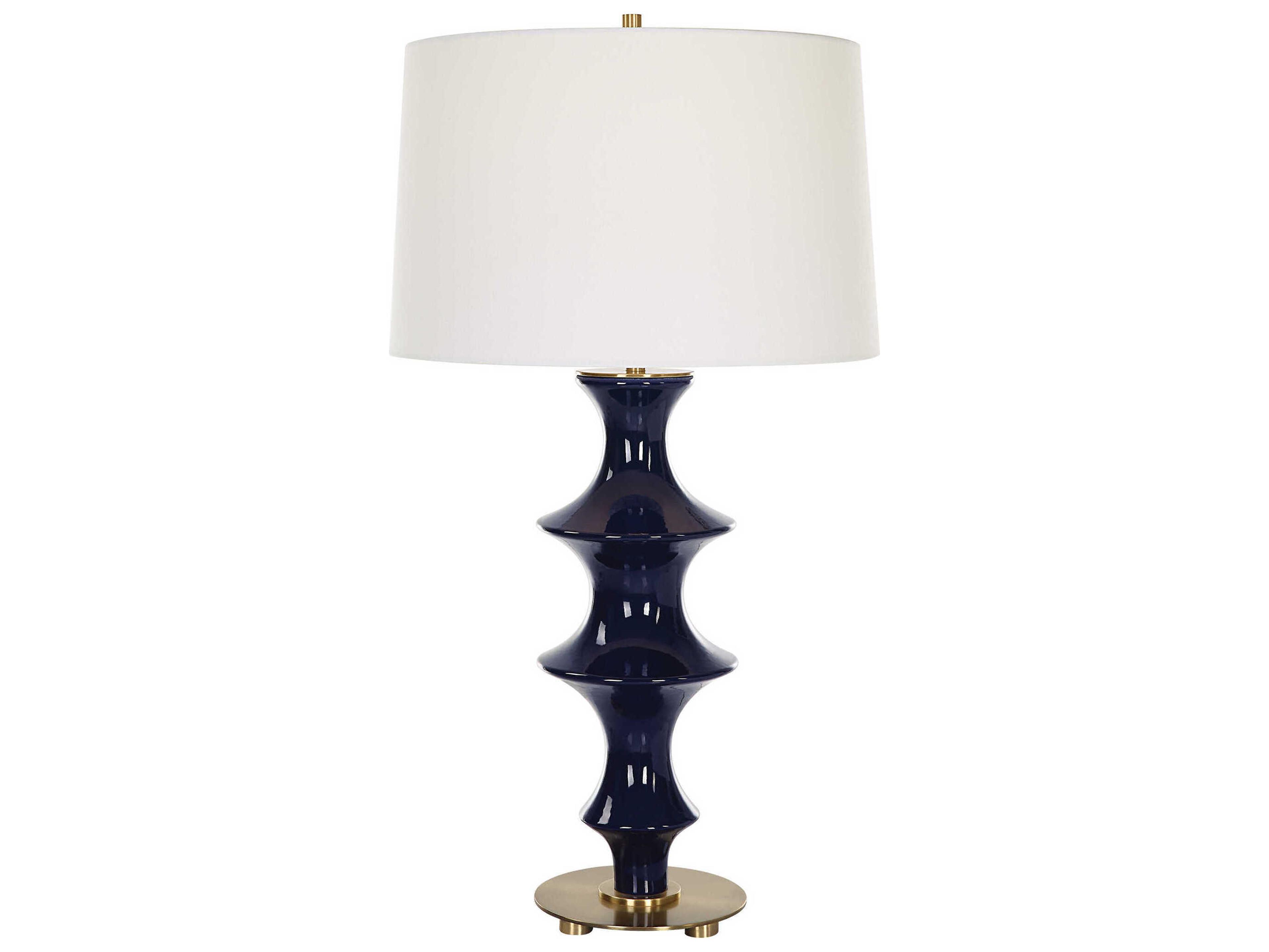 Coil Cobalt Gloss Antique Brass Round Hardback Shade Black Buffet Lamp