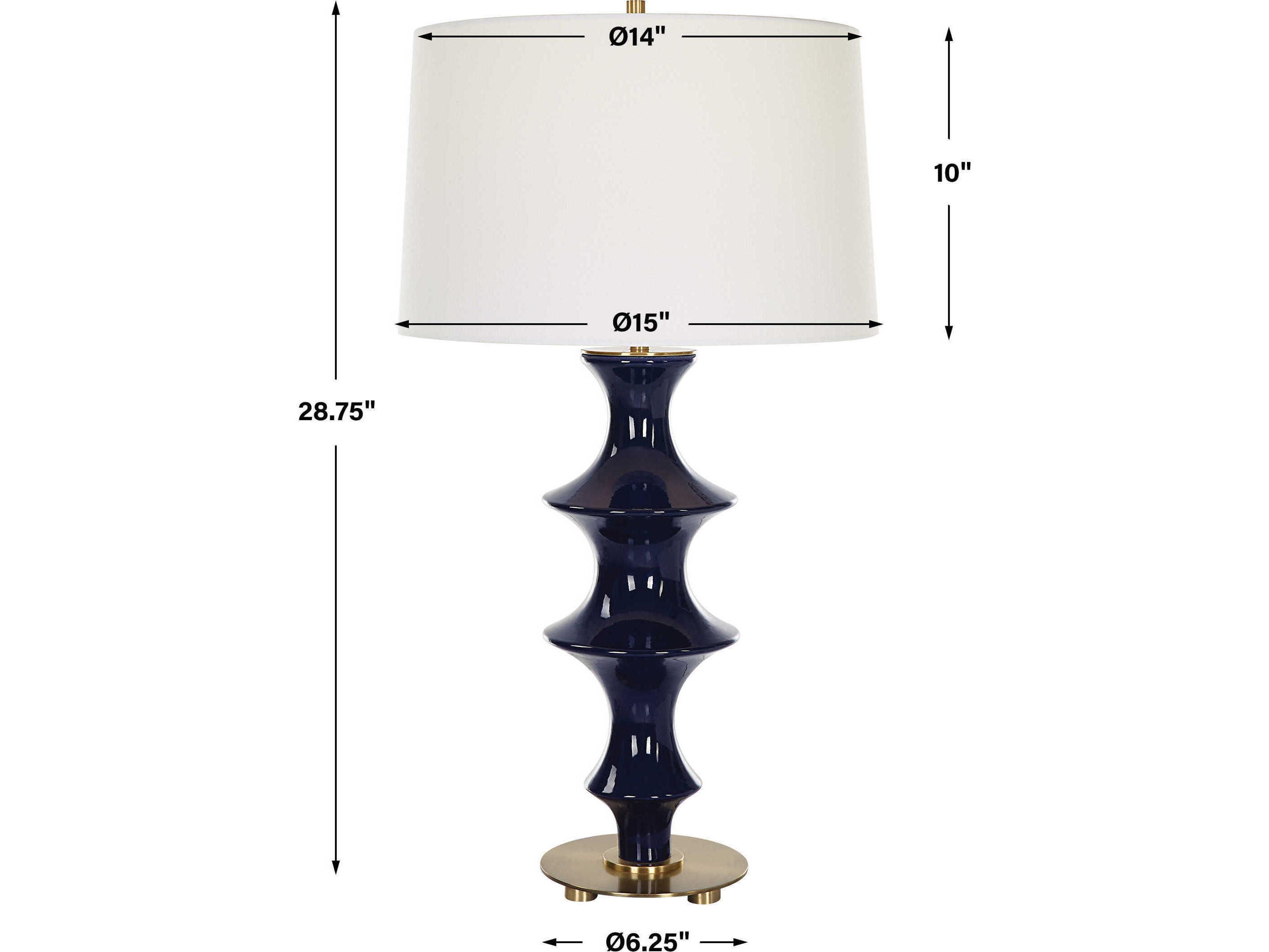 Uttermost Coil Cobalt Gloss Antique Brass Round Hardback Shade Black Buffet Lamp